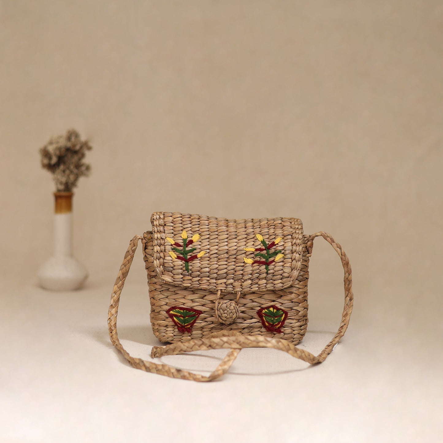 Handcrafted Natural Water Hyacinth Hand Embroidered Sling Bag 21