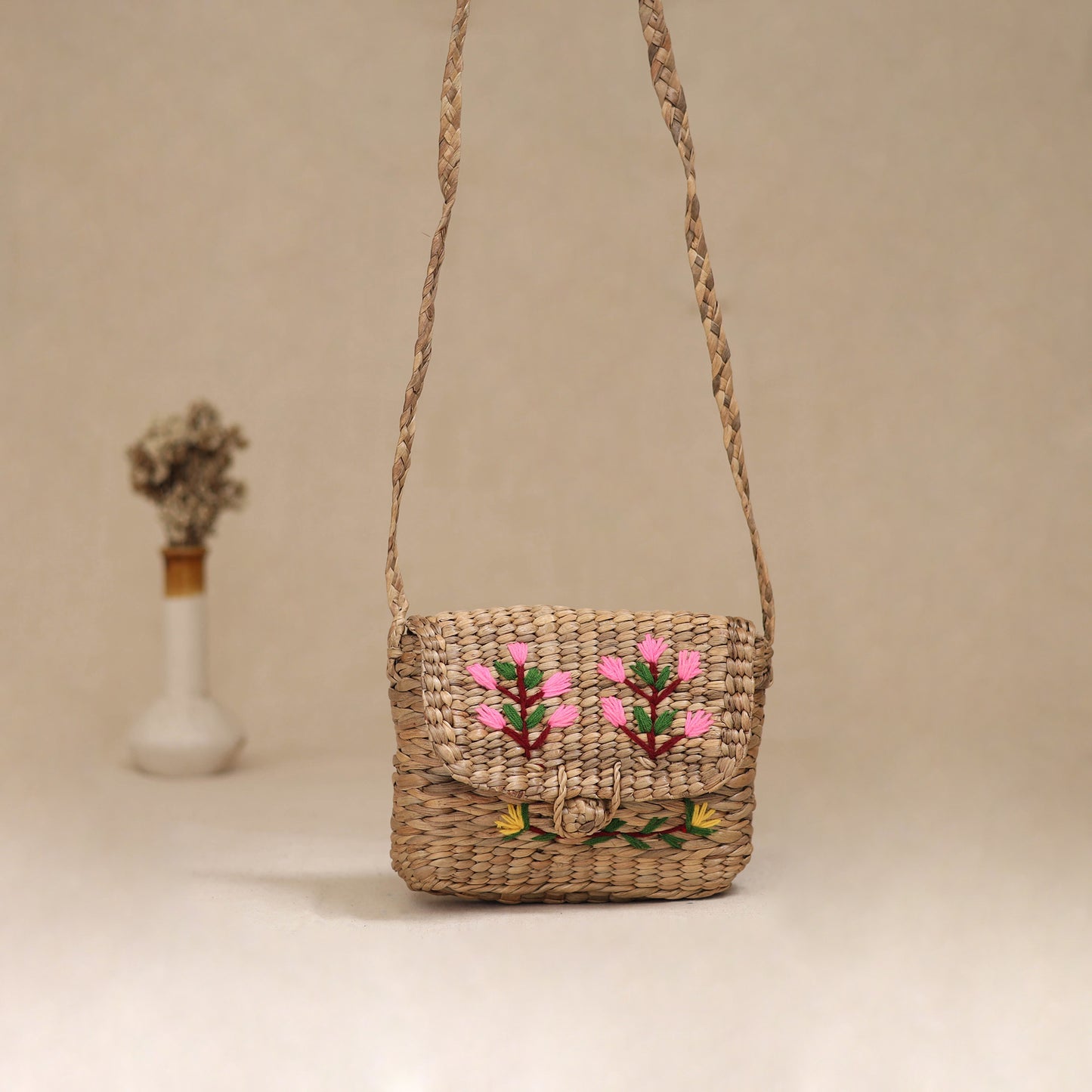 Handcrafted Natural Water Hyacinth Hand Embroidered Sling Bag 22