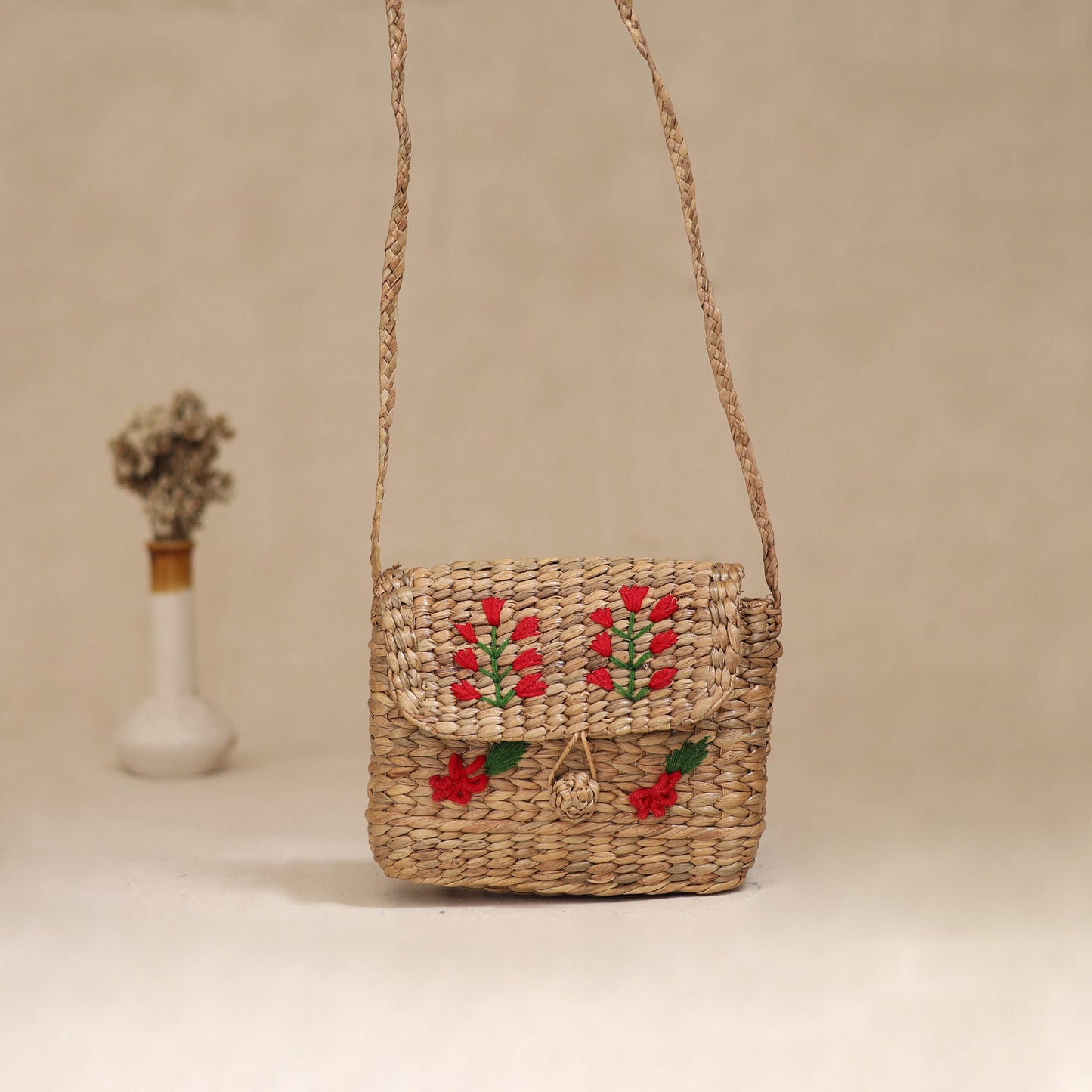 Handcrafted Natural Water Hyacinth Hand Embroidered Sling Bag 24