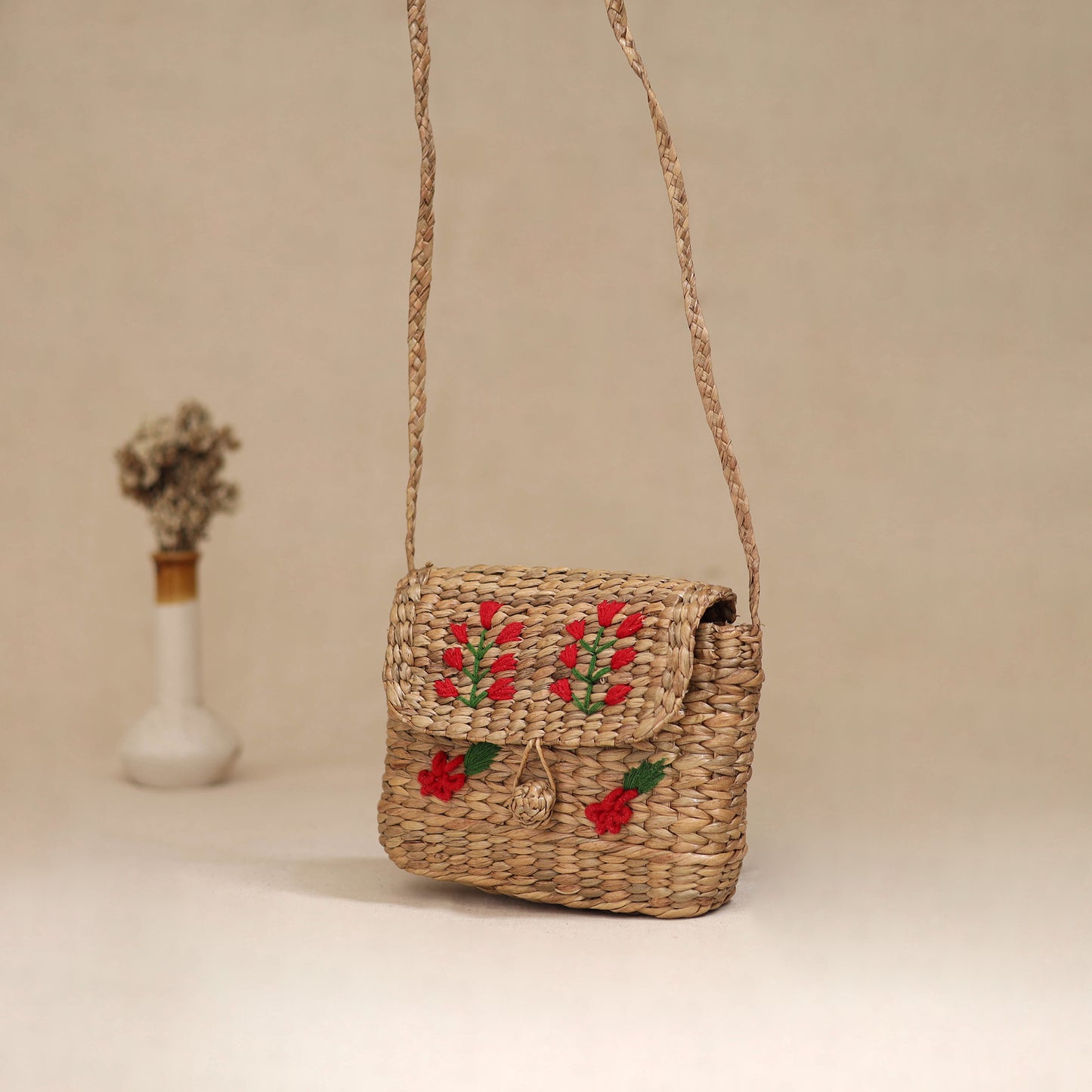 Handcrafted Natural Water Hyacinth Hand Embroidered Sling Bag 24