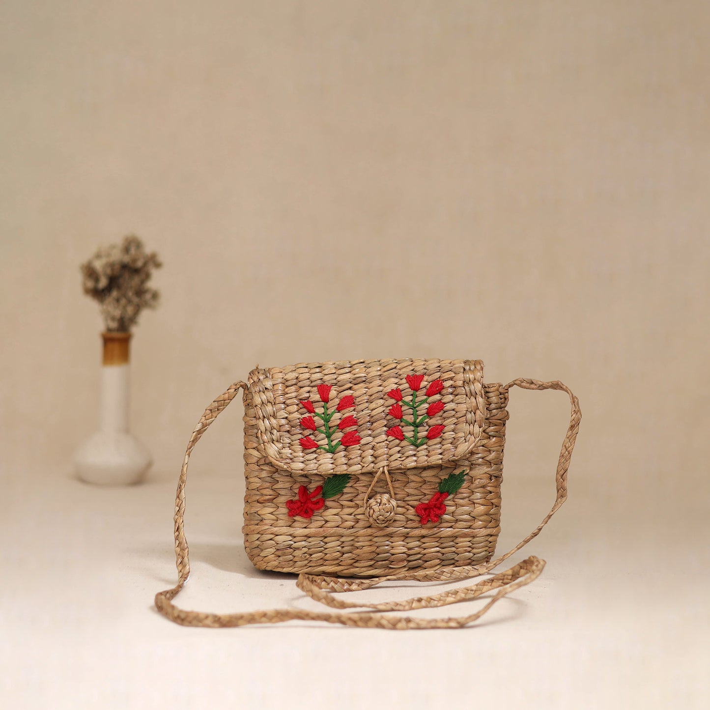 Handcrafted Natural Water Hyacinth Hand Embroidered Sling Bag 24