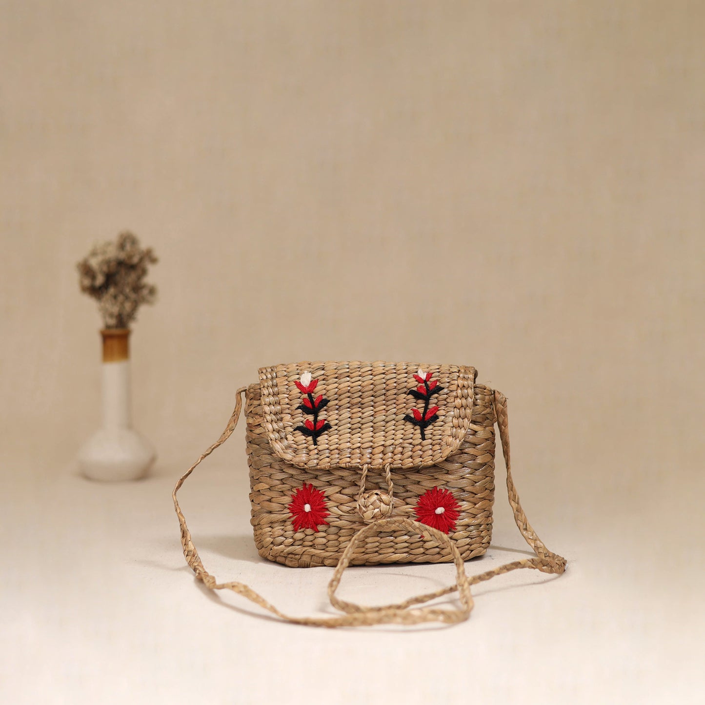 Handcrafted Natural Water Hyacinth Hand Embroidered Sling Bag 25