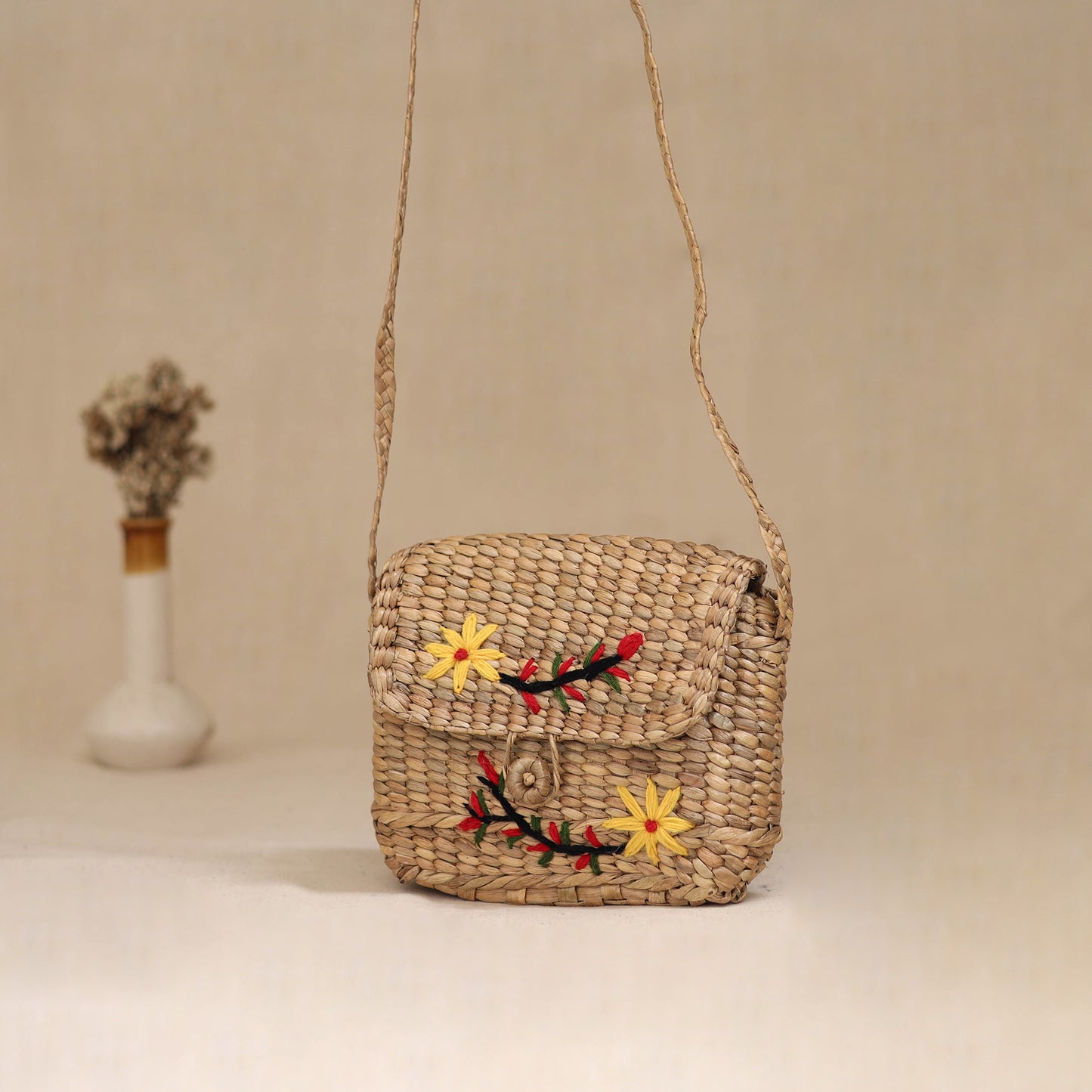 Handcrafted Natural Water Hyacinth Hand Embroidered Sling Bag 27