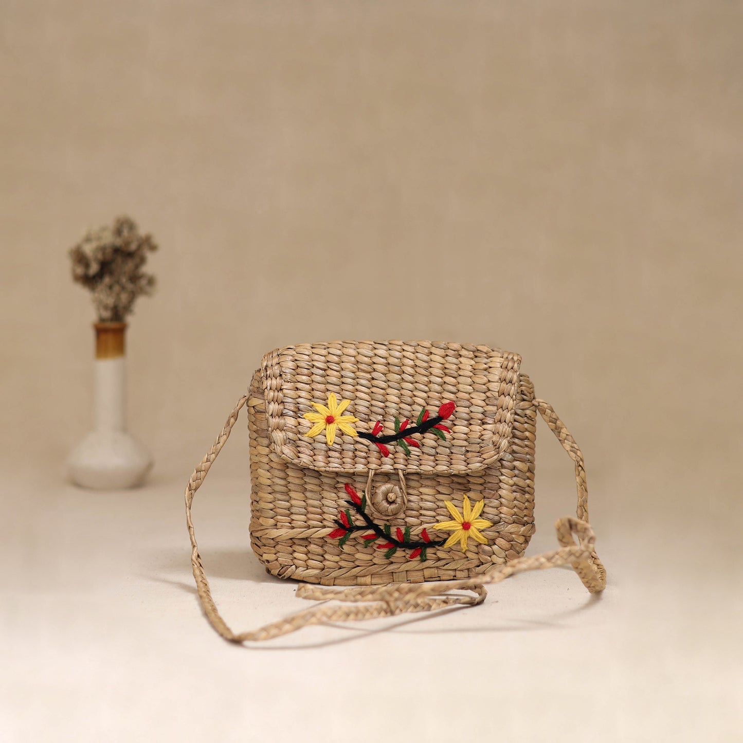Handcrafted Natural Water Hyacinth Hand Embroidered Sling Bag 27