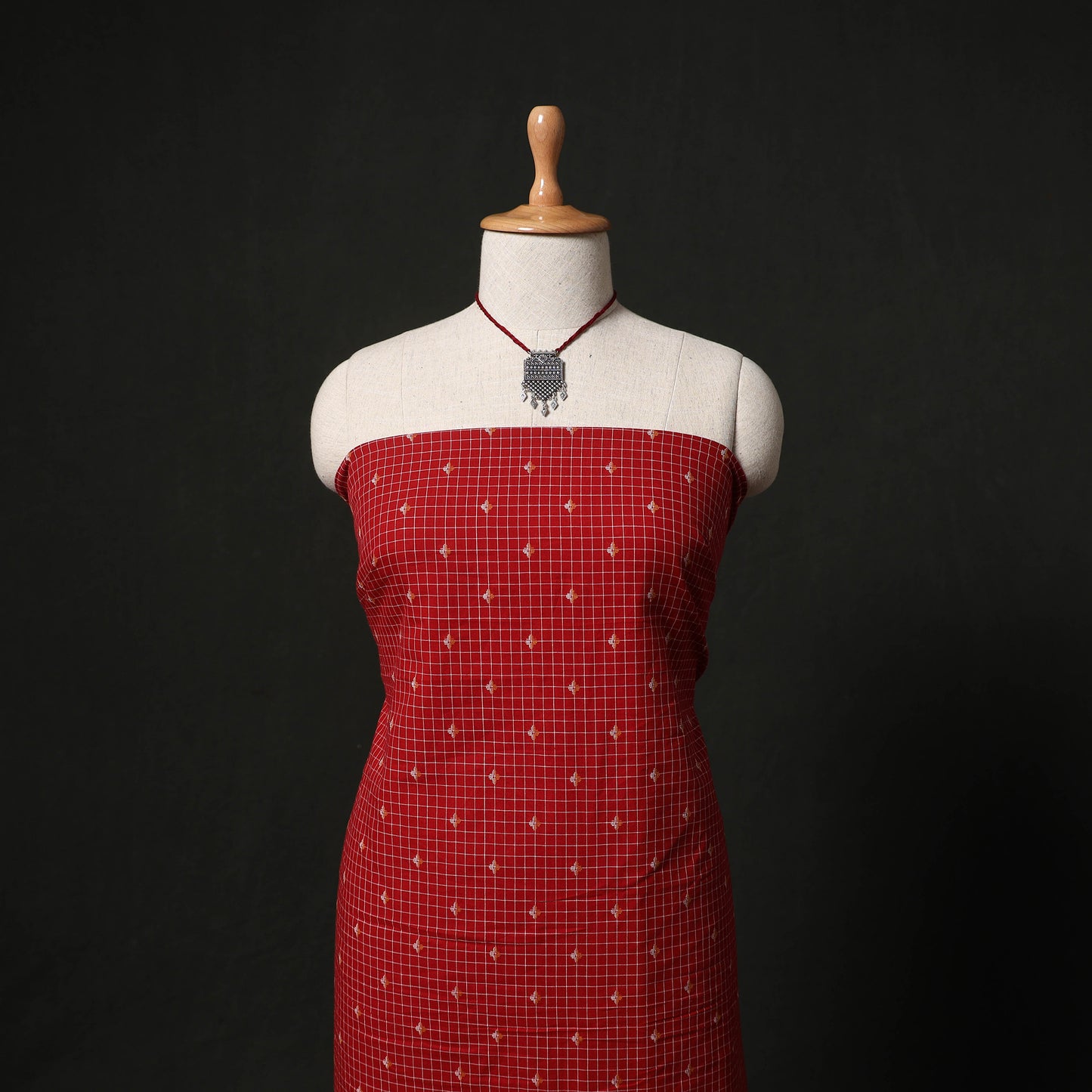 Jacquard Woven 2pc Cotton Unstitched Dress Material Kurta Set with Jewellery 27