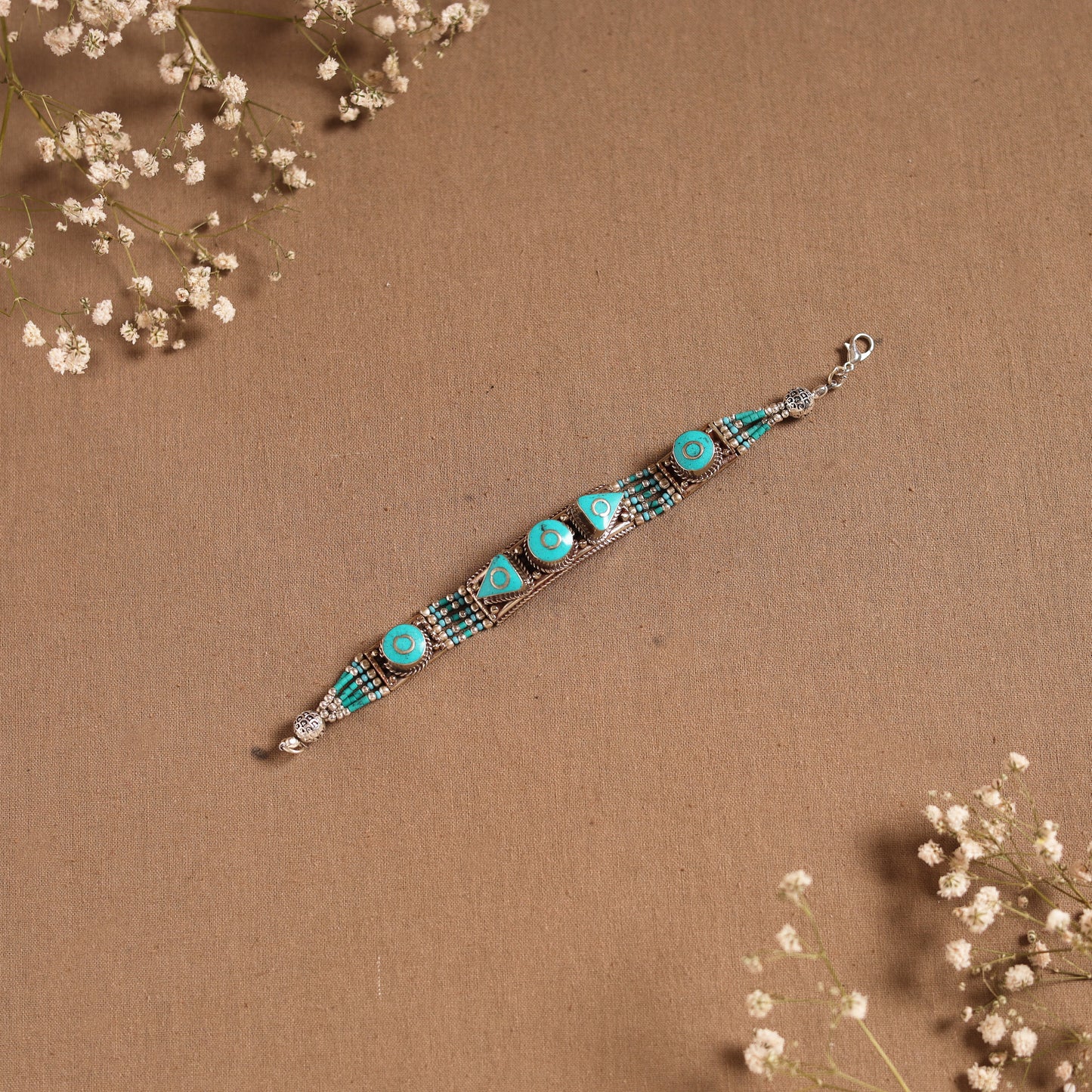 Blue - ethnic tribal tibetan metal bracelet from himalaya