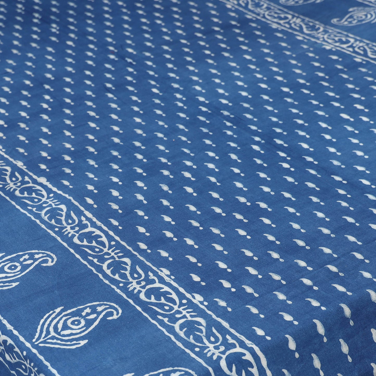 Blue - Hand Block Print Jhiri Pure Handloom Natural Dyed Cotton Single Akola Bedsheet Set (90 x 60 in) 03