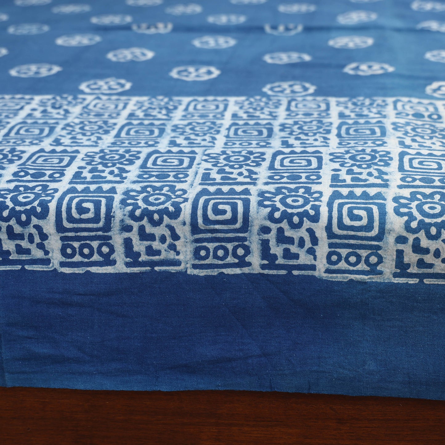 Blue - Hand Block Print Jhiri Pure Handloom Natural Dyed Cotton Single Akola Bedsheet Set (90 x 60 in) 05