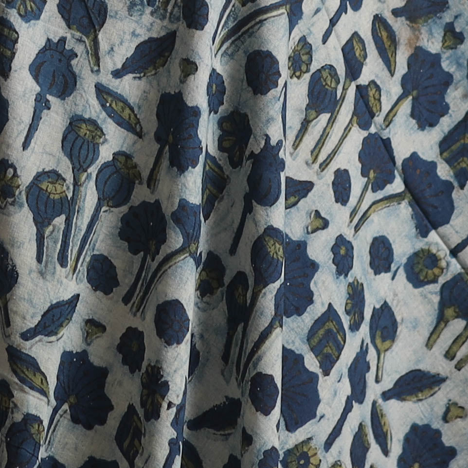 Blue - Ajrakh Vanaspati Hand Block Print Natural Dyed Cotton Fabric 29