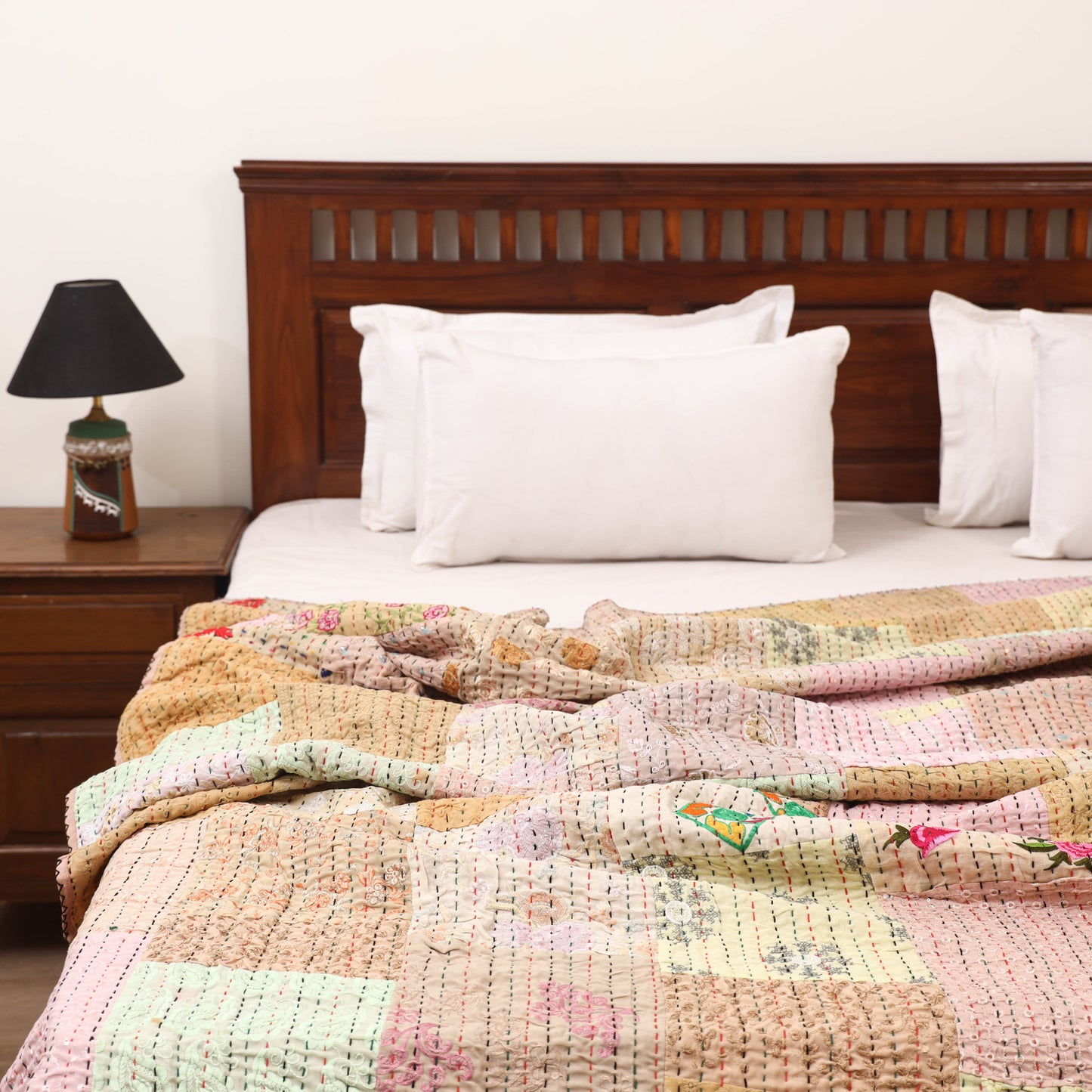 Beige - Khambadiya Tagai Patchwork Quilt / Gudri / Blanket 16