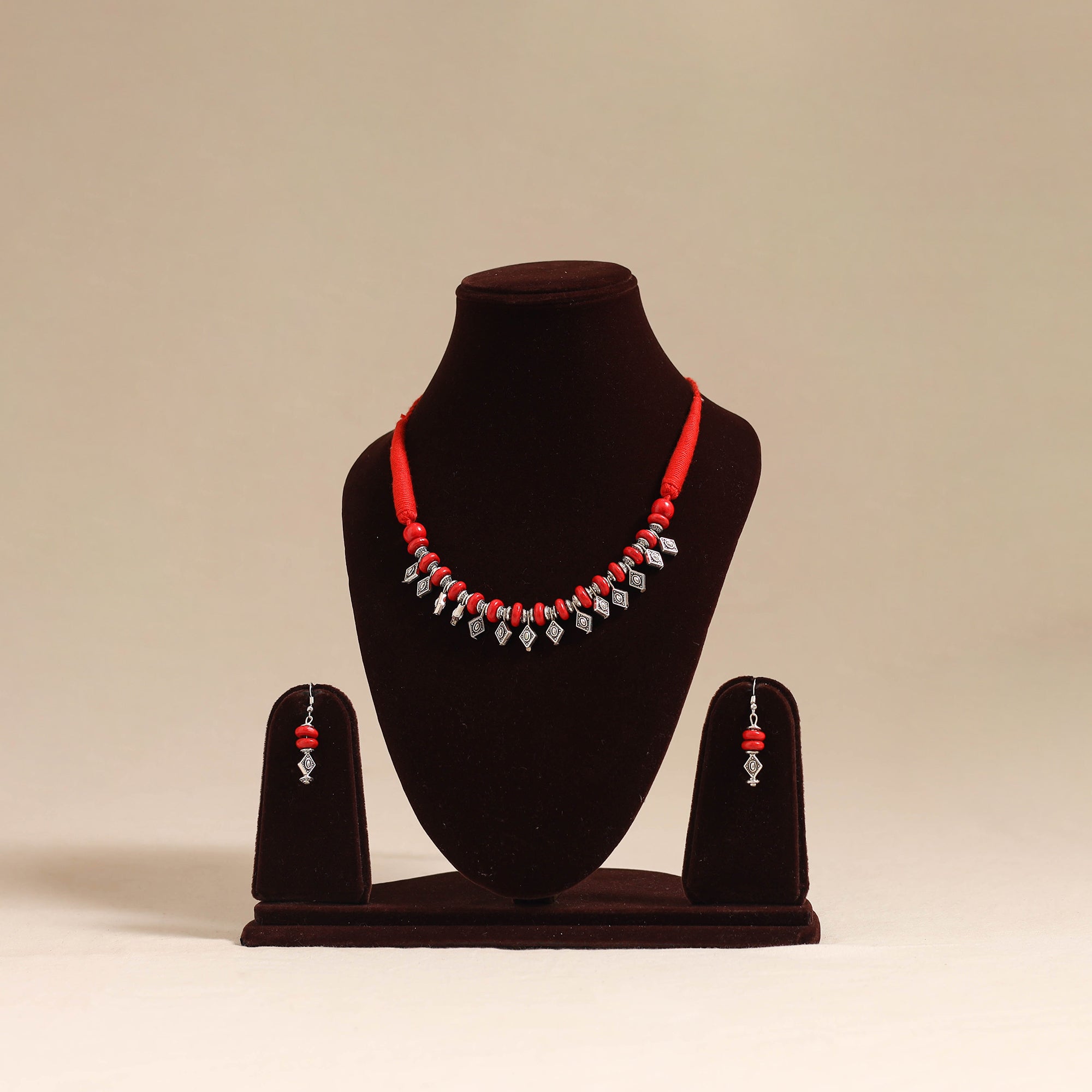 Multicolor - German Silver Wooden Beads Necklace Set 02