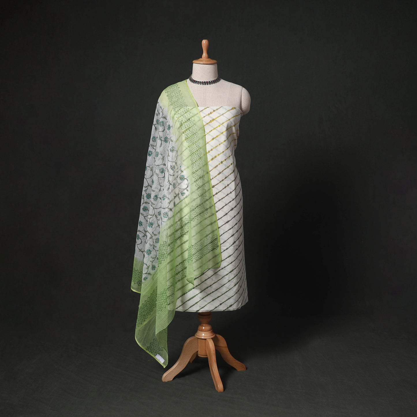 Leheriya Tie-Dye 2pc Cotton Unstitched Dress Material Kurta Set with Earrings 08