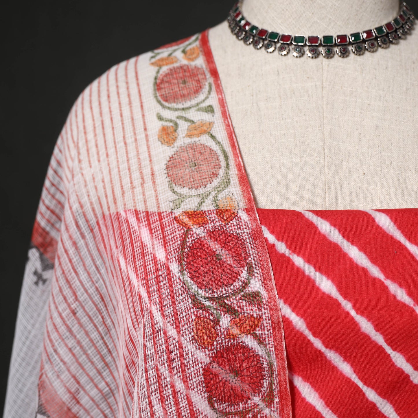 Leheriya Tie-Dye 2pc Cotton Unstitched Dress Material Kurta Set with Earrings 09