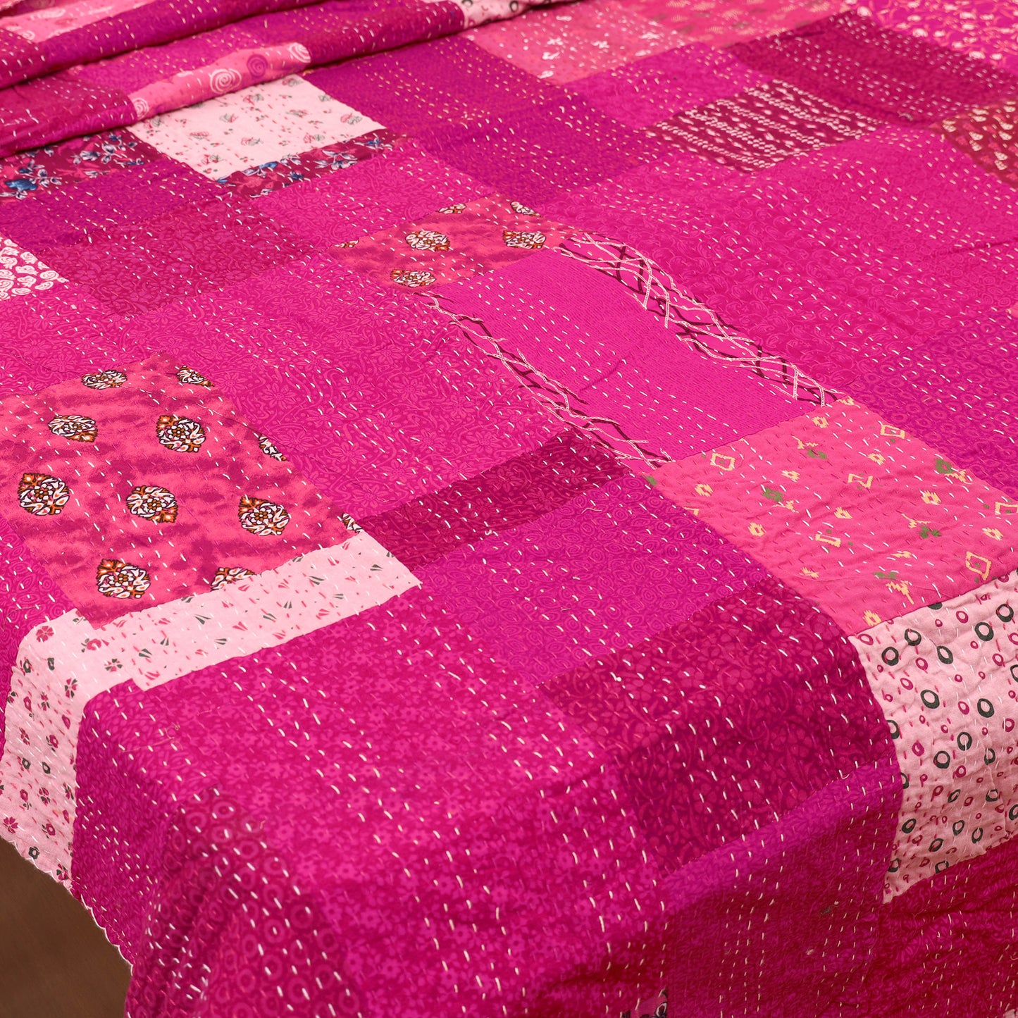 Pink - Khambadiya Tagai Patchwork Quilt / Gudri / Blanket 34