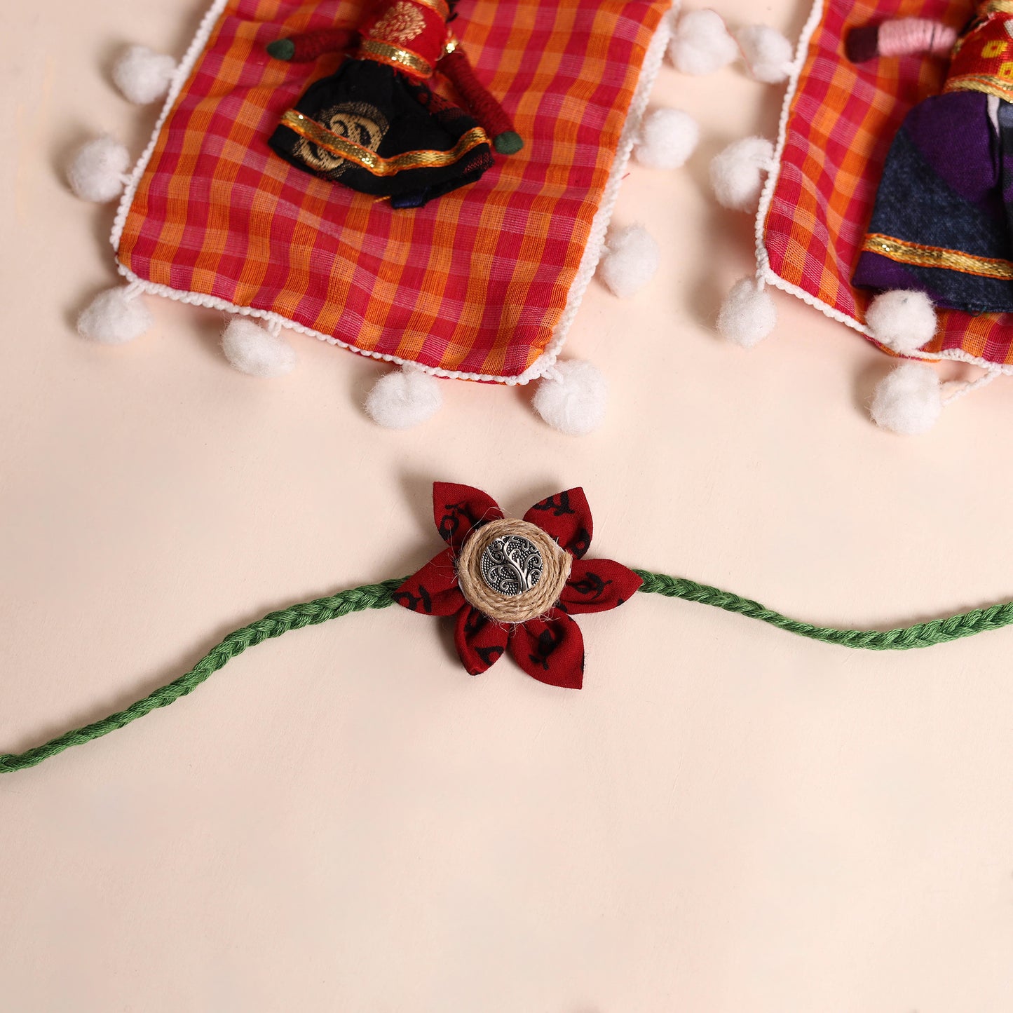 Handmade Fabric Flower Rakhi (Set of 2)