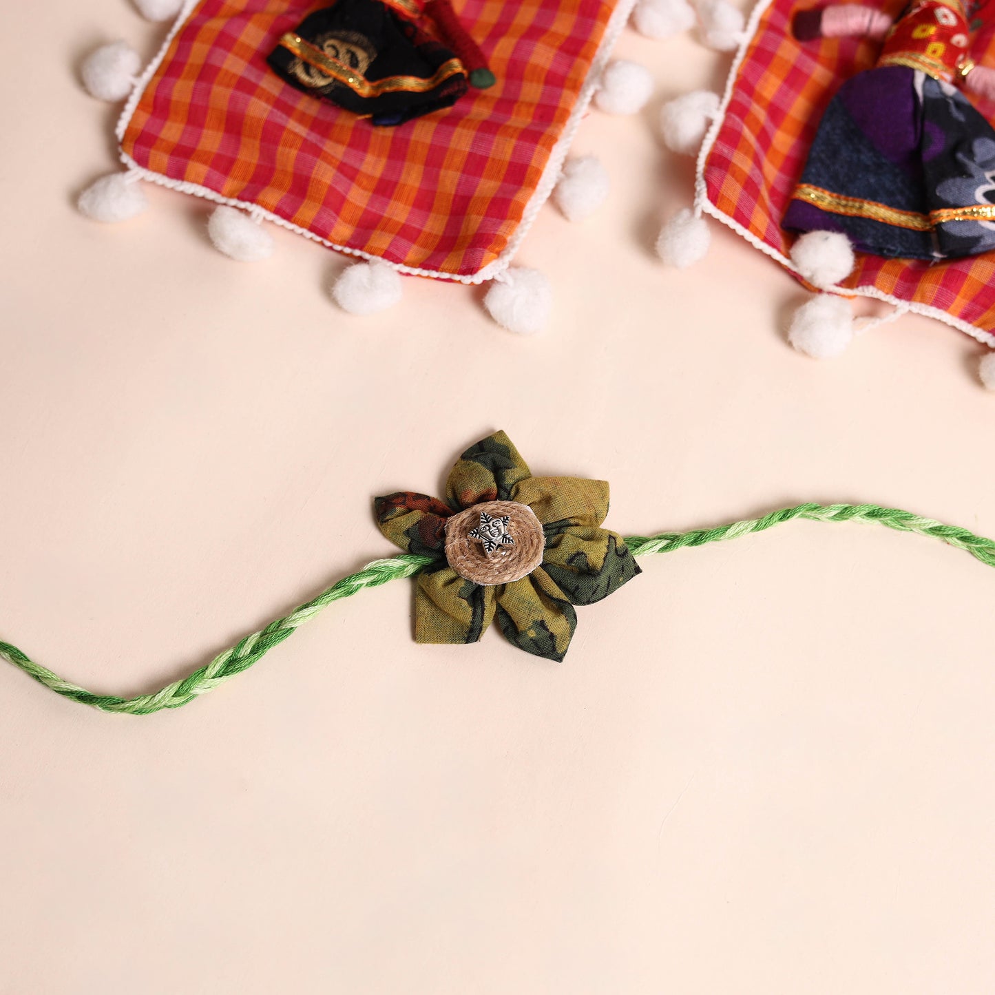 Handmade Fabric Flower Rakhi (Set of 2)