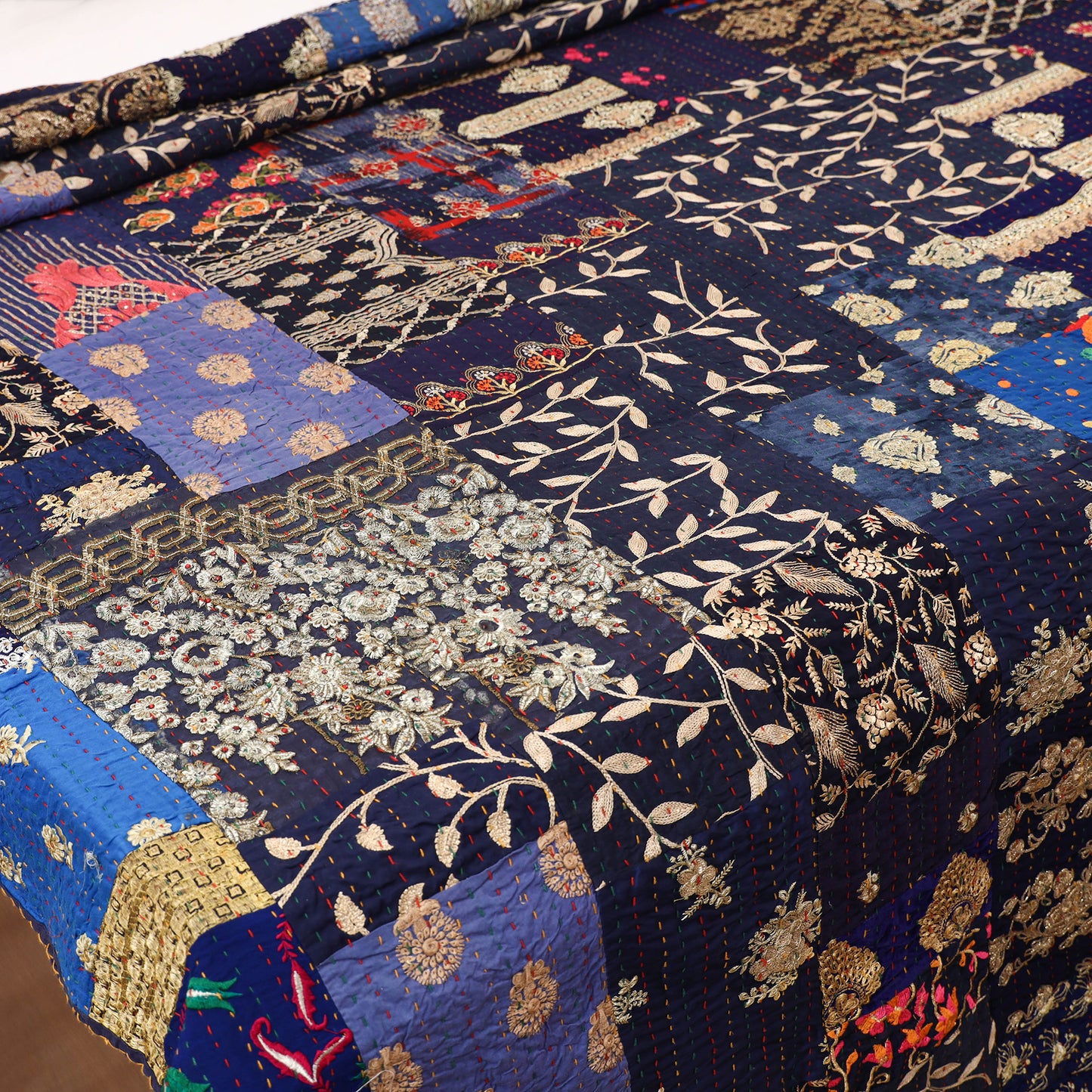 Blue - Khambadiya Tagai Patchwork Quilt / Gudri / Blanket 36