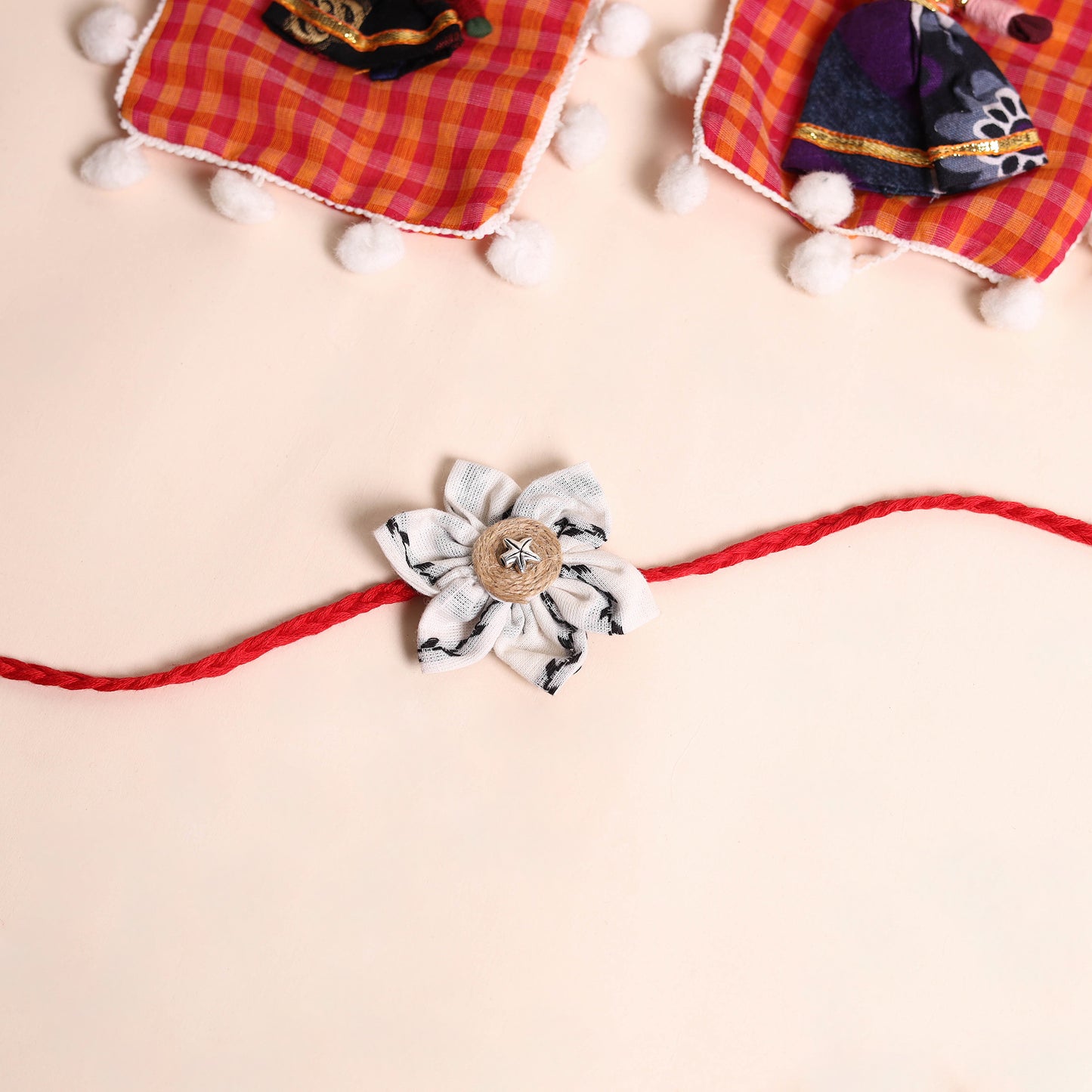 Handmade Fabric Flower Rakhi (Set of 2)