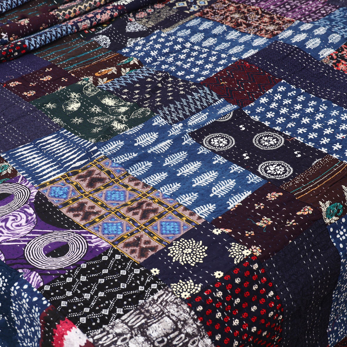 Blue - Khambadiya Tagai Patchwork Quilt / Gudri / Blanket 38