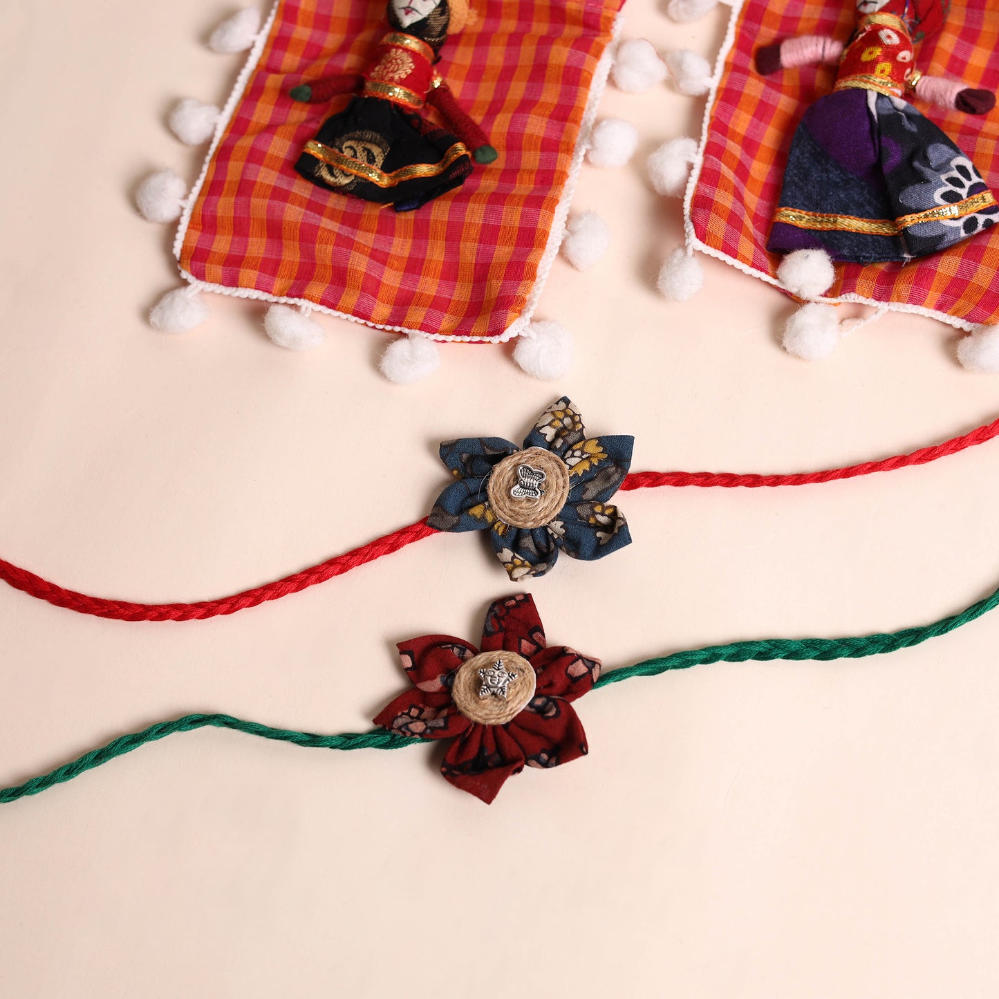 Handmade Fabric Flower Rakhi (Set of 2)