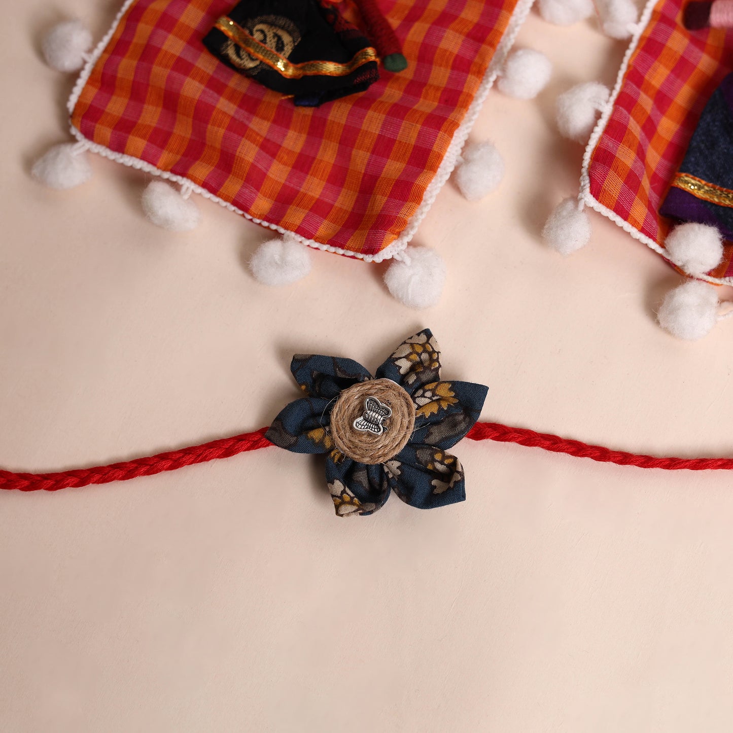 Handmade Fabric Flower Rakhi (Set of 2)
