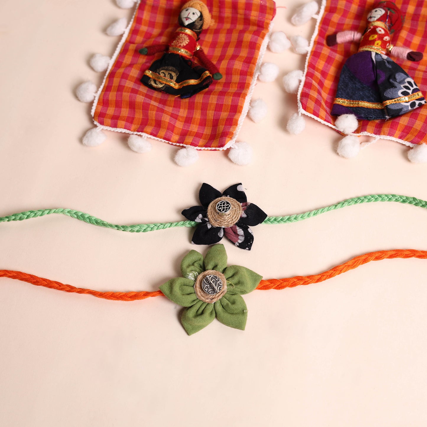 Handmade Fabric Flower Rakhi (Set of 2)