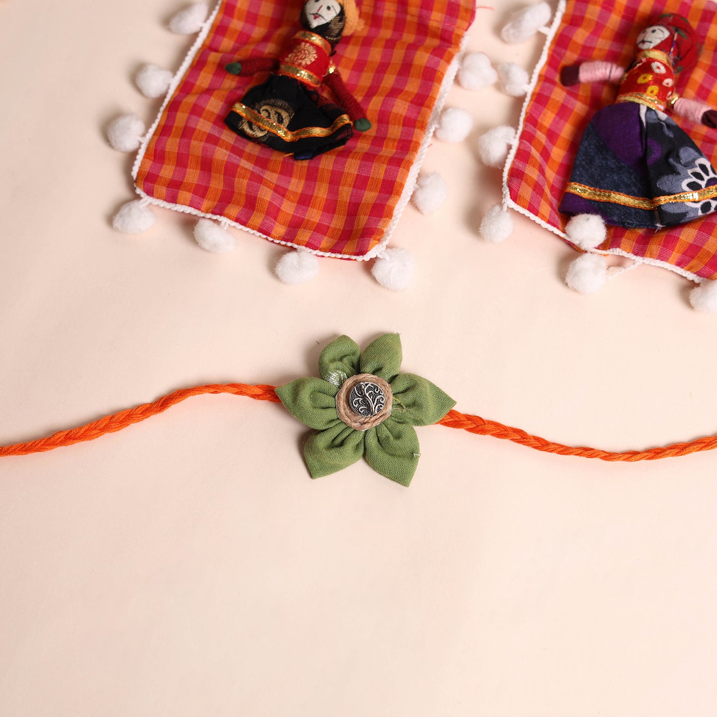 Handmade Fabric Flower Rakhi (Set of 2)