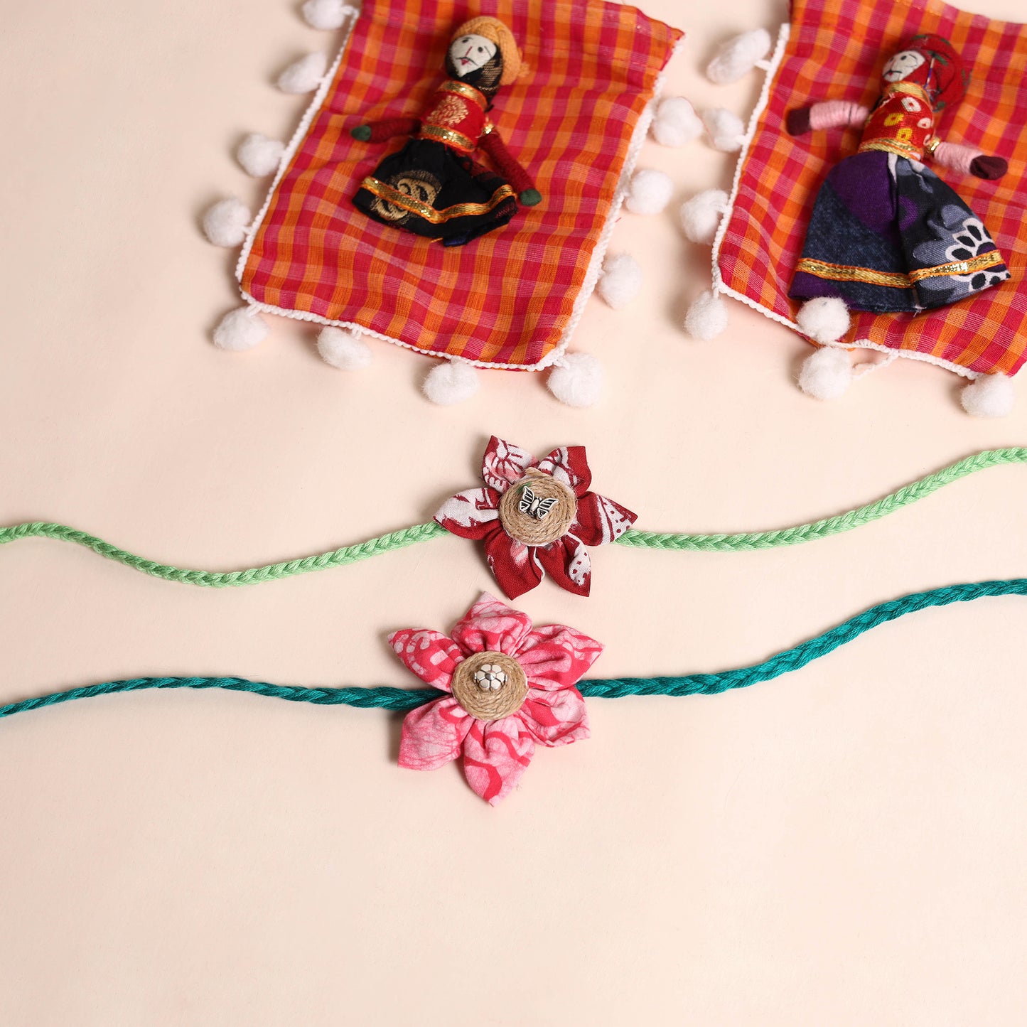 Handmade Fabric Flower Rakhi (Set of 2)