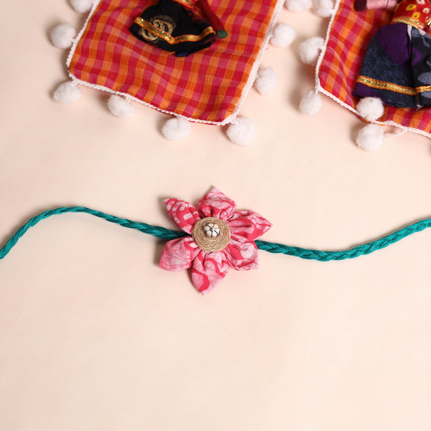 Handmade Fabric Flower Rakhi (Set of 2)