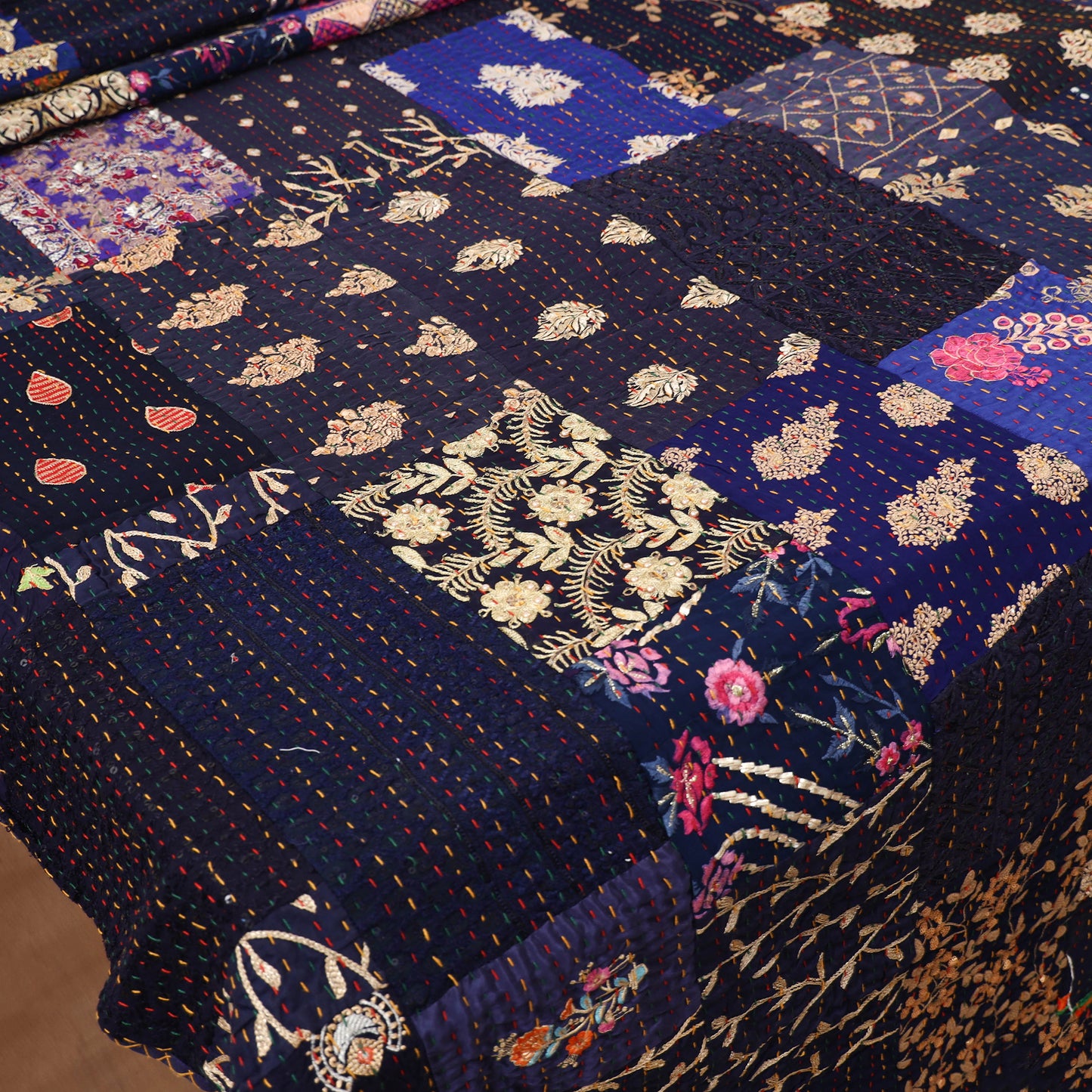 Blue - Khambadiya Tagai Patchwork Quilt / Gudri / Blanket 43