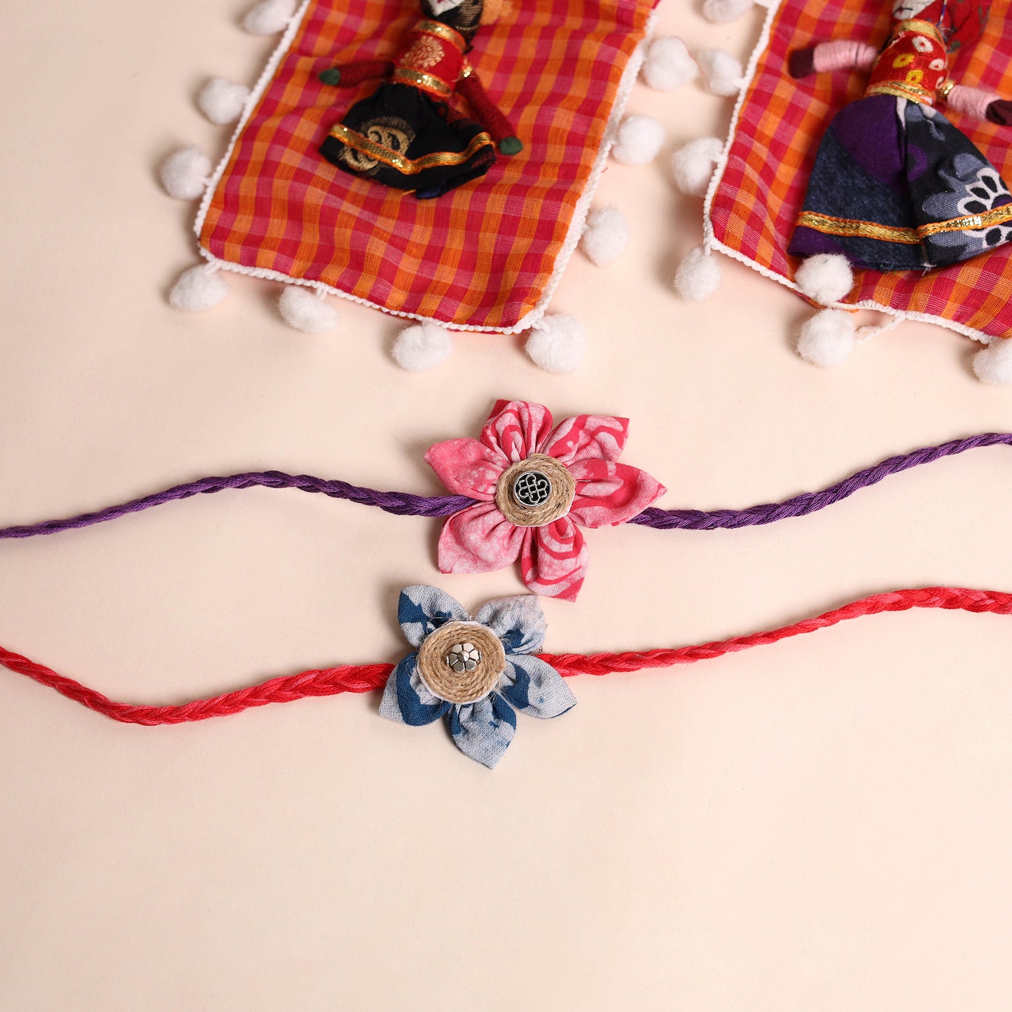 Handmade Fabric Flower Rakhi (Set of 2)
