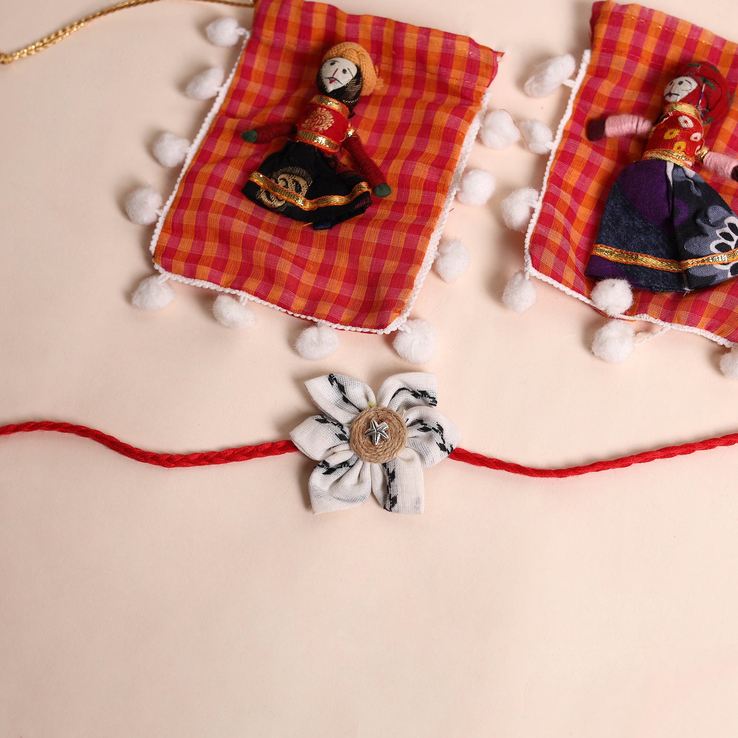 Handmade Fabric Flower Rakhi (Set of 2)