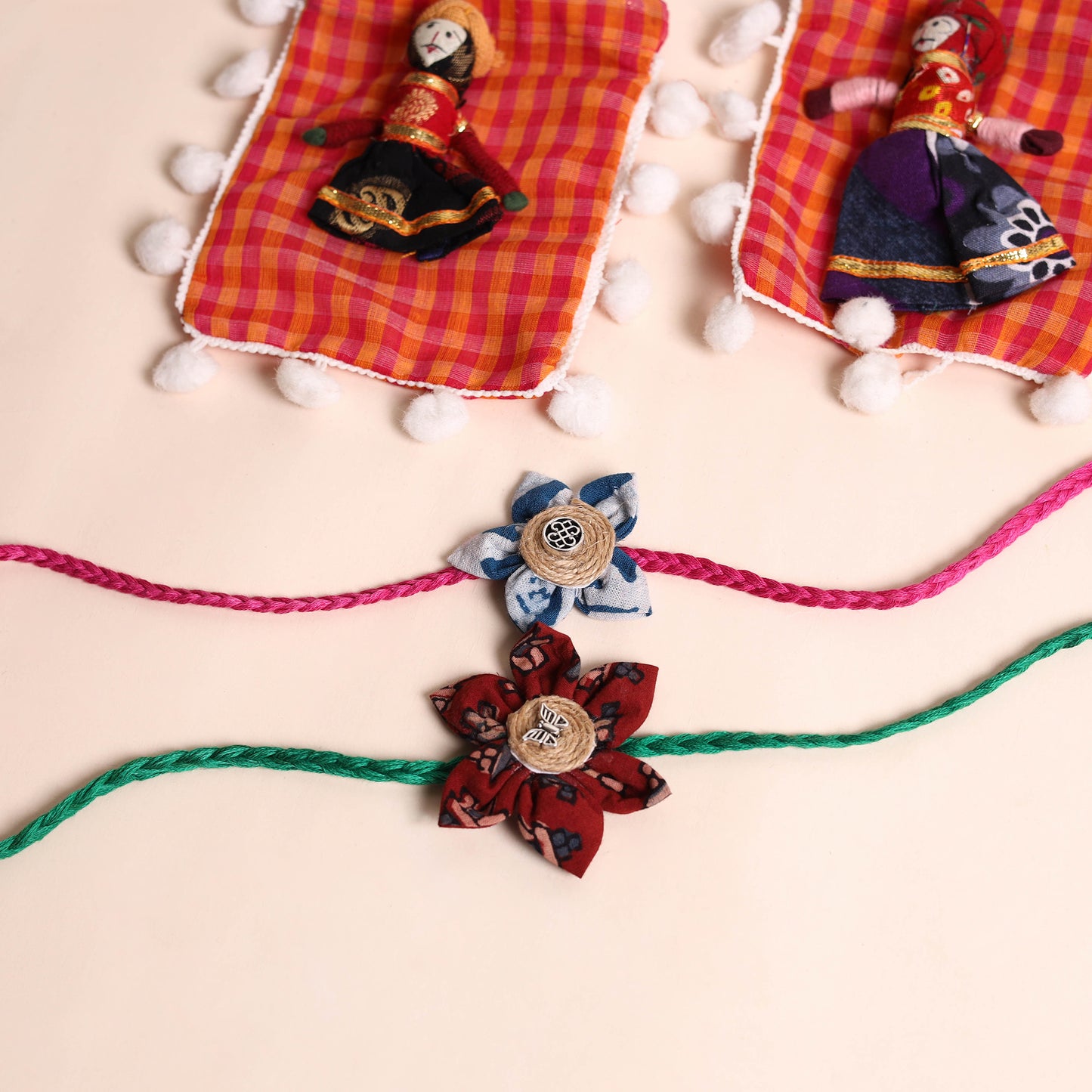 Handmade Fabric Flower Rakhi (Set of 2)