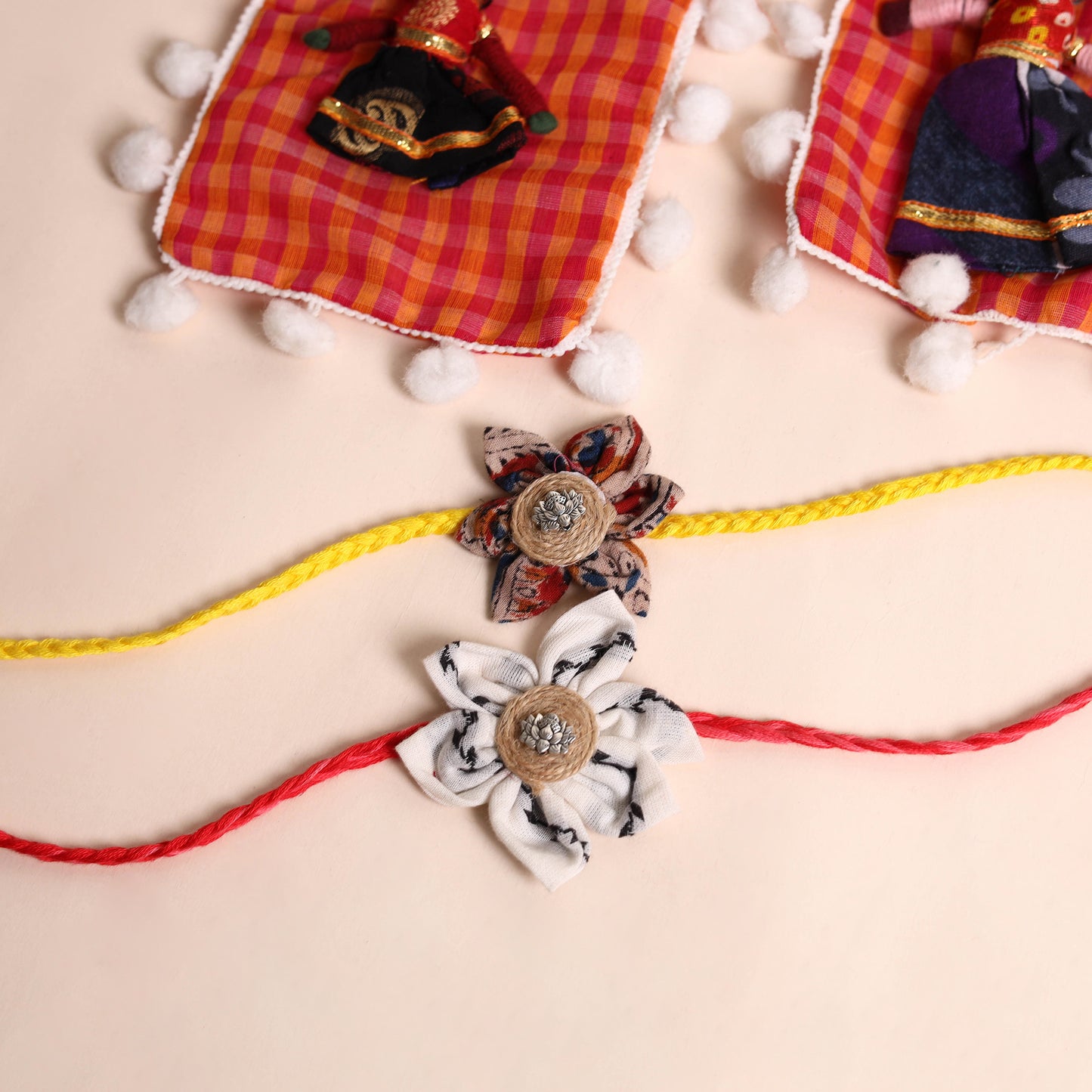 Handmade Fabric Flower Rakhi (Set of 2)