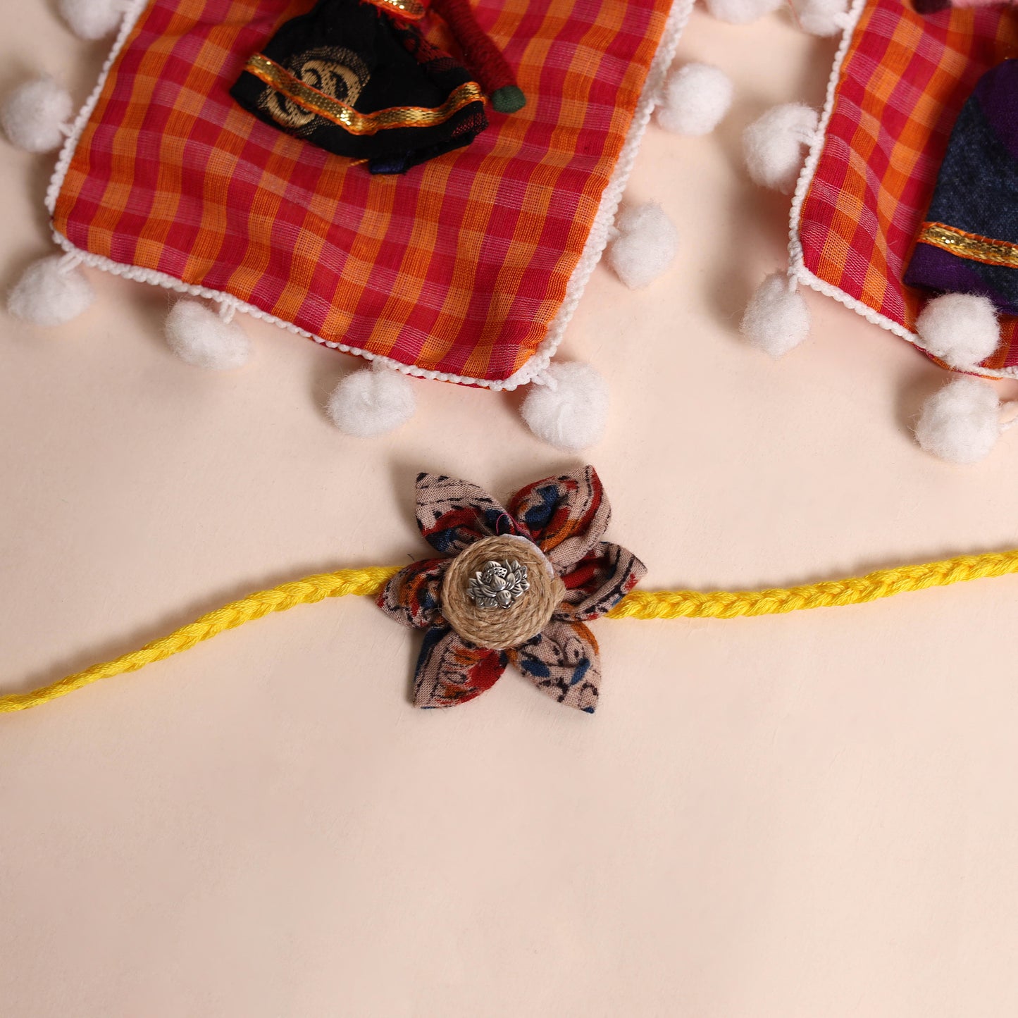 Handmade Fabric Flower Rakhi (Set of 2)