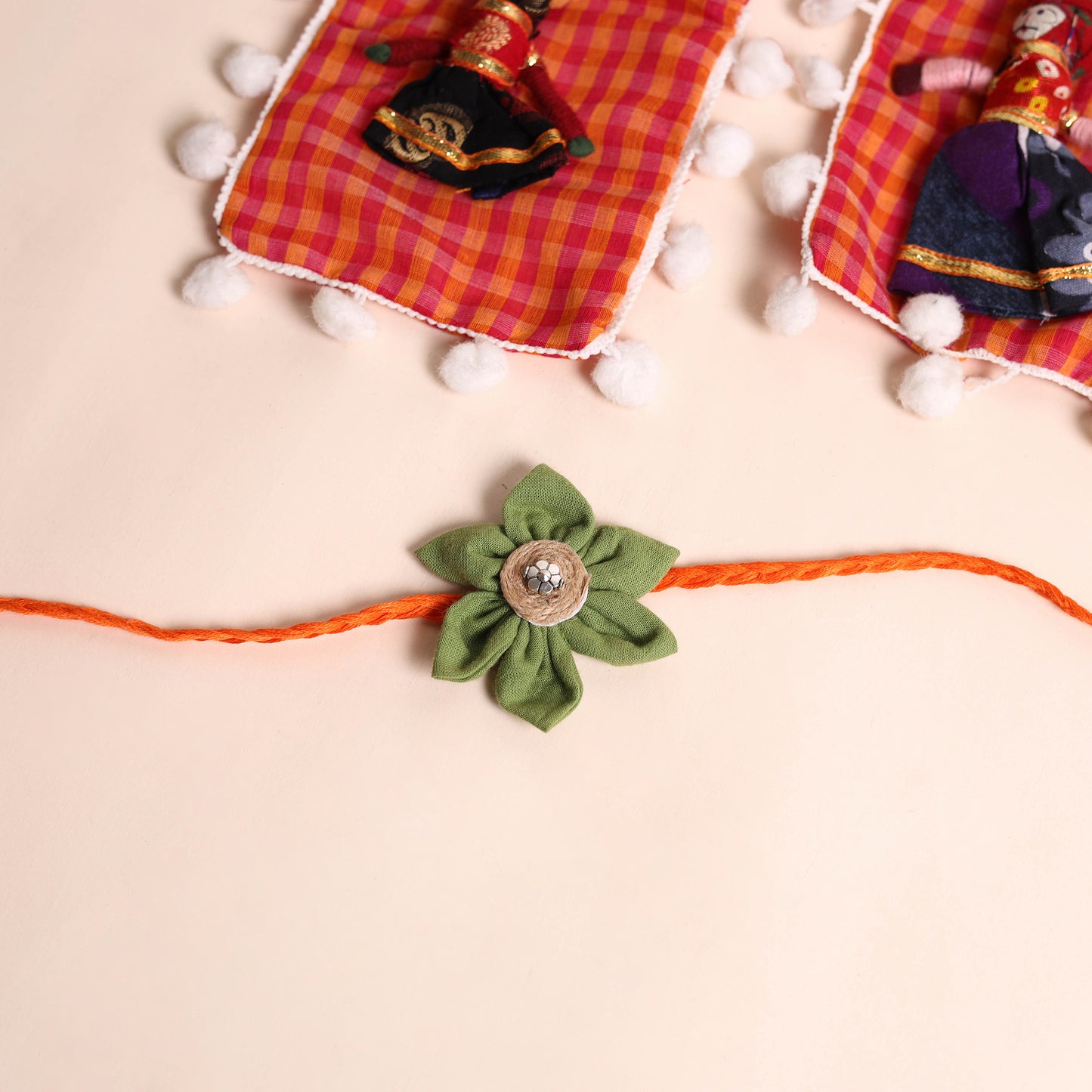 Handmade Fabric Flower Rakhi (Set of 2)