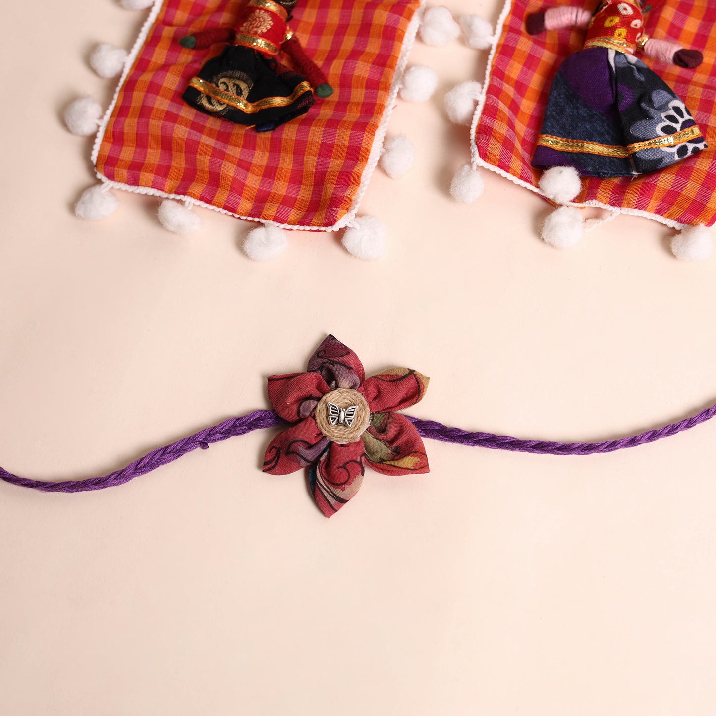 Handmade Fabric Flower Rakhi (Set of 2)