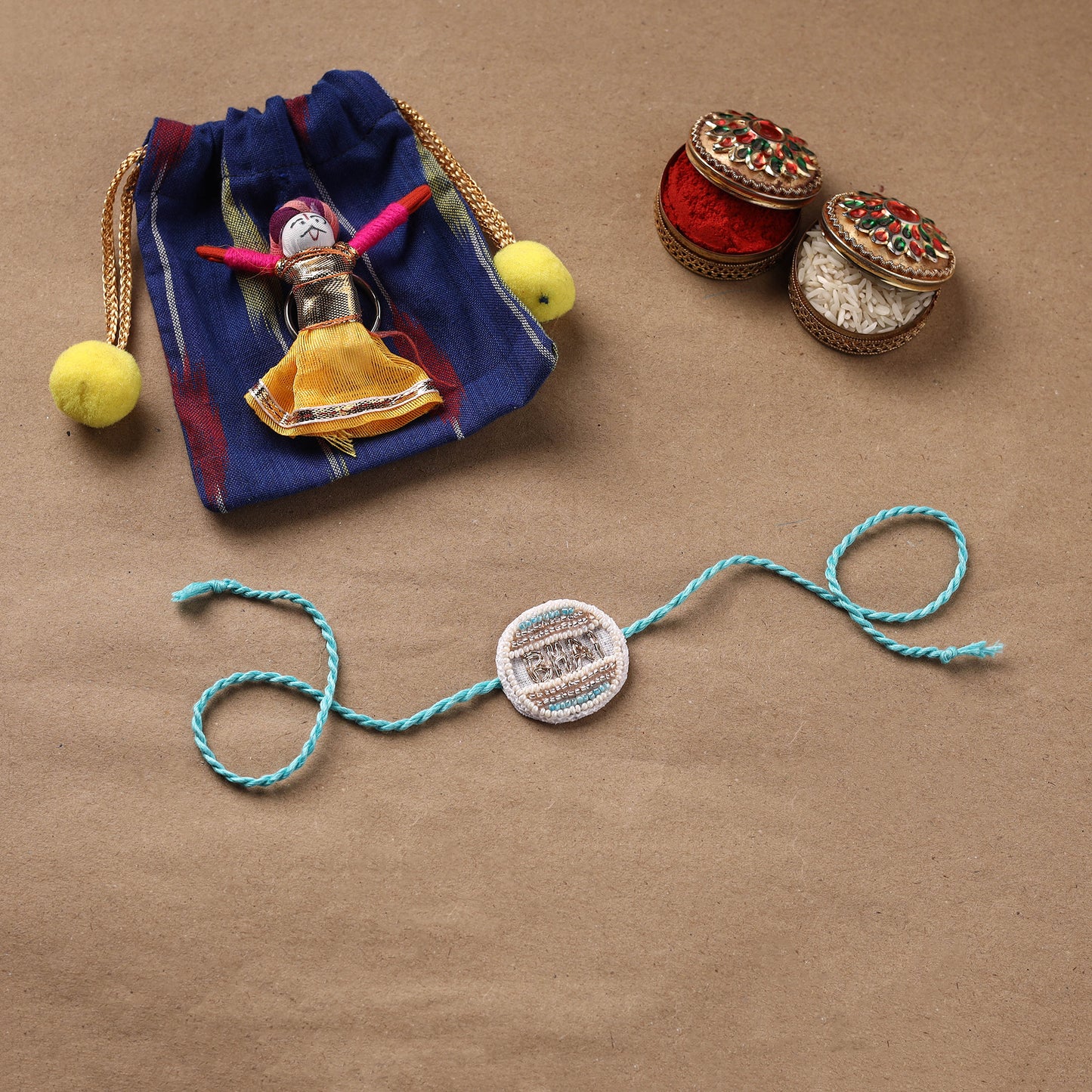 Hand Embroidered Thread Work Rakhi 05