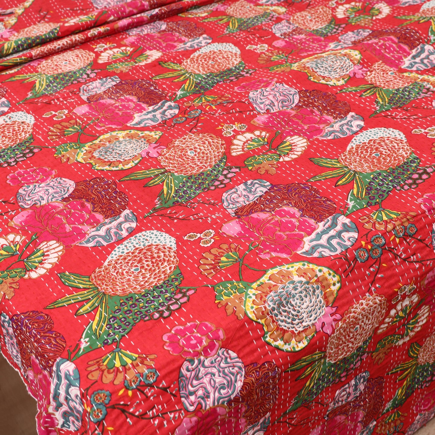 Red - Jaipur Print Tagai Work Double Bedsheet (108 x 90 in) 05