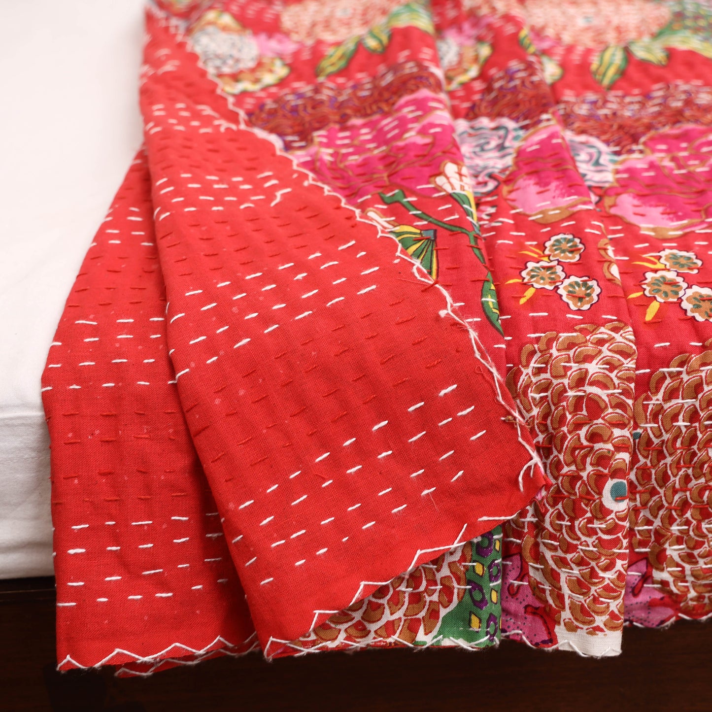 Red - Jaipur Print Tagai Work Double Bedsheet (108 x 90 in) 05