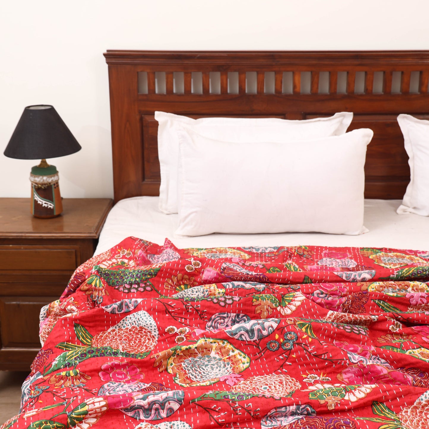 Red - Jaipur Print Tagai Work Double Bedsheet (108 x 90 in) 05