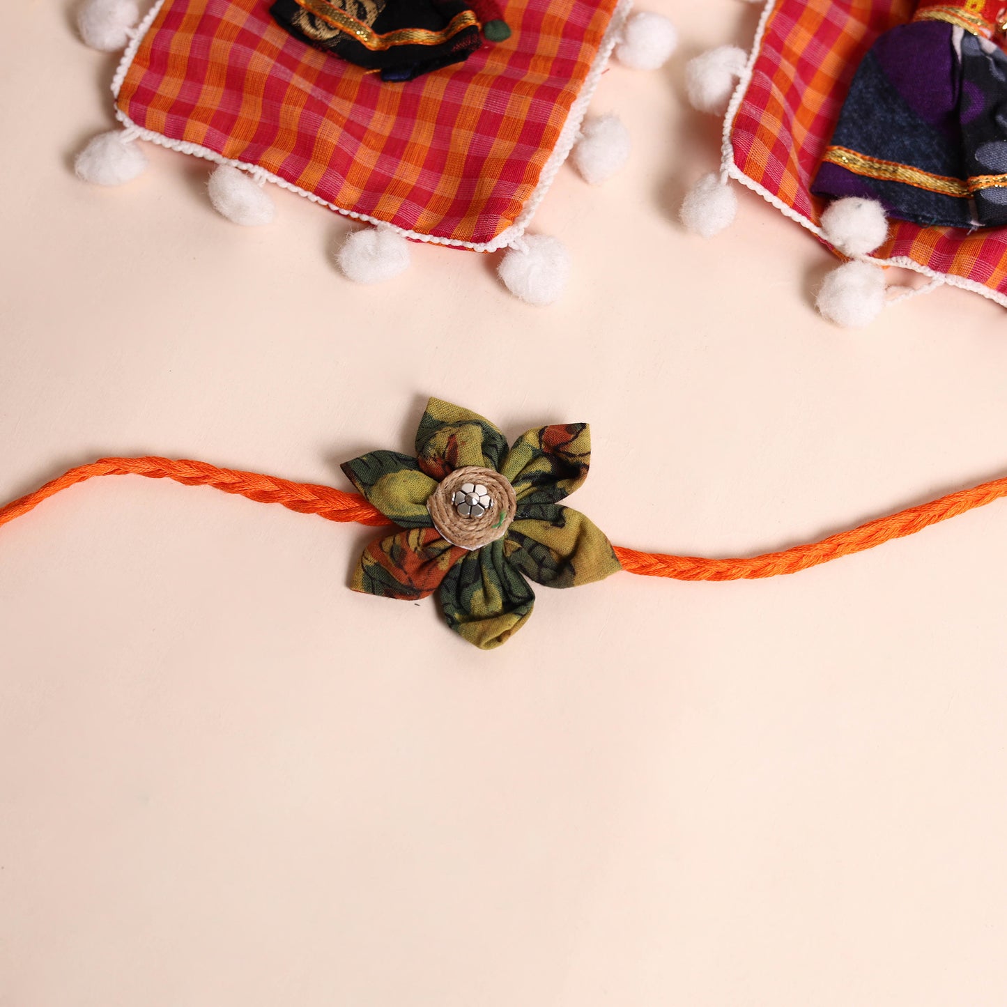 Handmade Fabric Flower Rakhi (Set of 2)