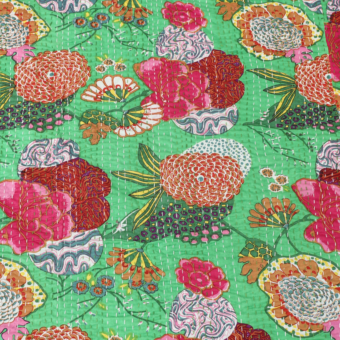 Green - Jaipur Print Tagai Work Double Bedsheet (108 x 90 in) 02