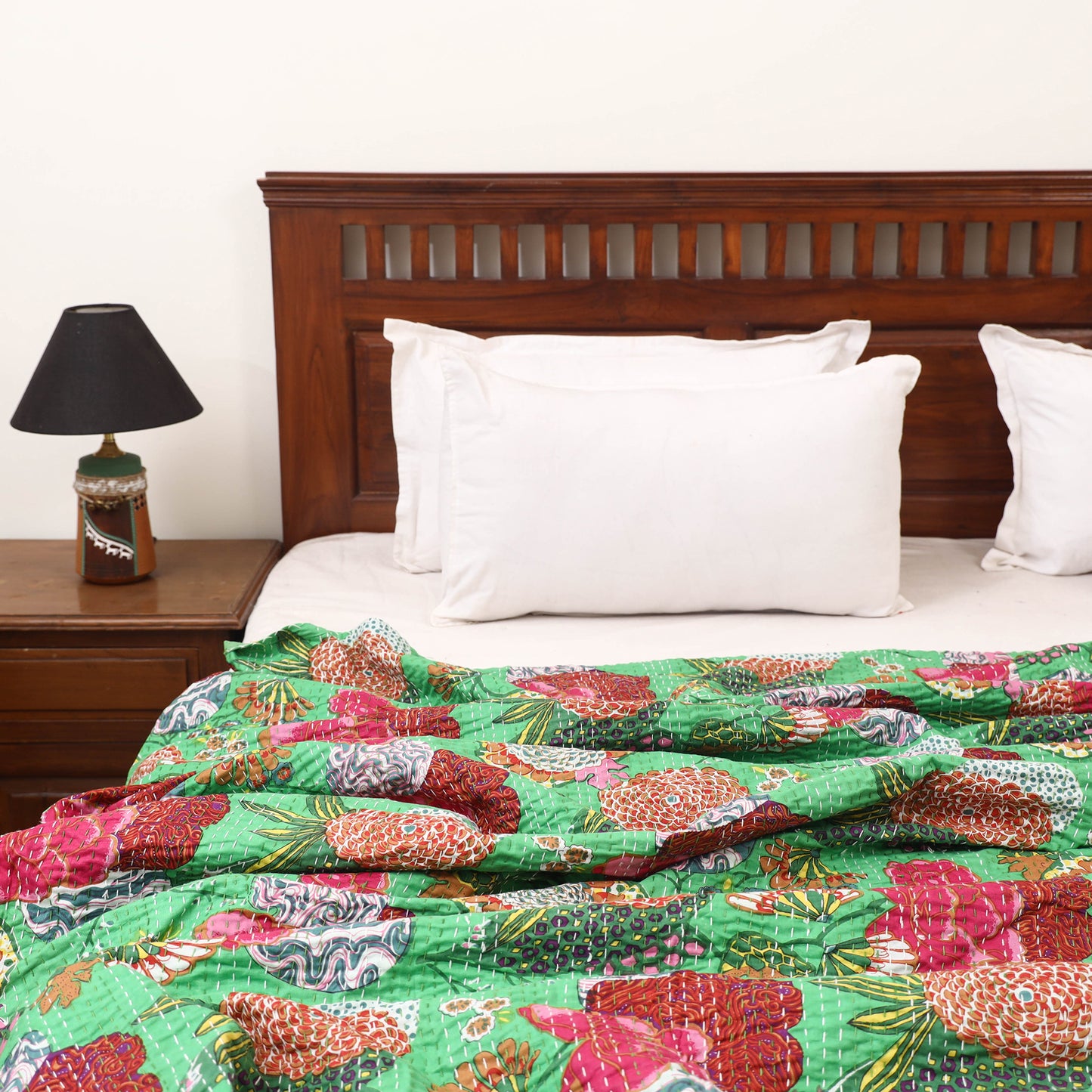 Green - Jaipur Print Tagai Work Double Bedsheet (108 x 90 in) 02