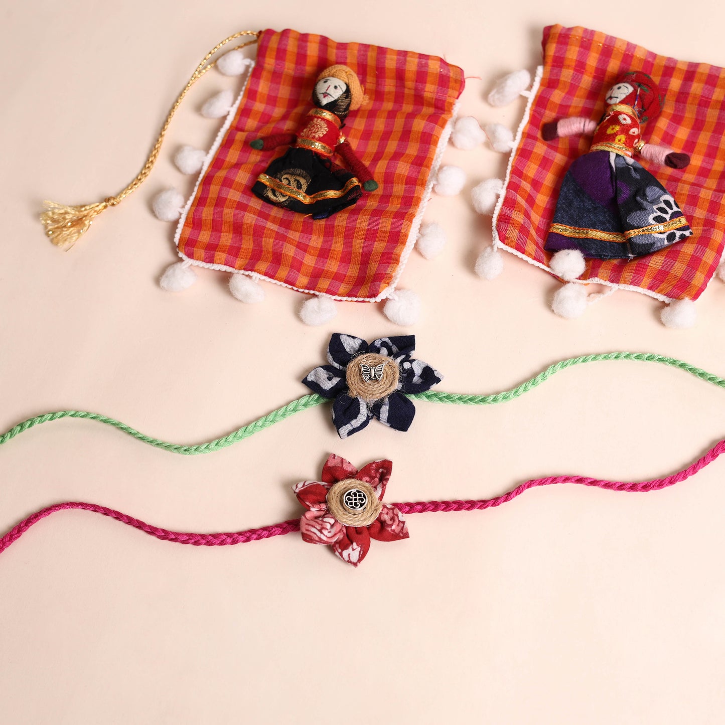 Handmade Fabric Flower Rakhi (Set of 2)