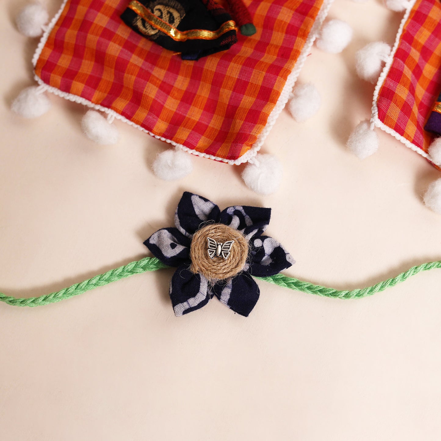 Handmade Fabric Flower Rakhi (Set of 2)