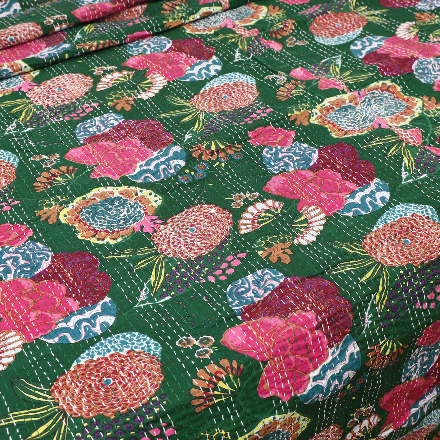 Green - Jaipur Print Tagai Work Double Bedsheet (108 x 90 in) 03