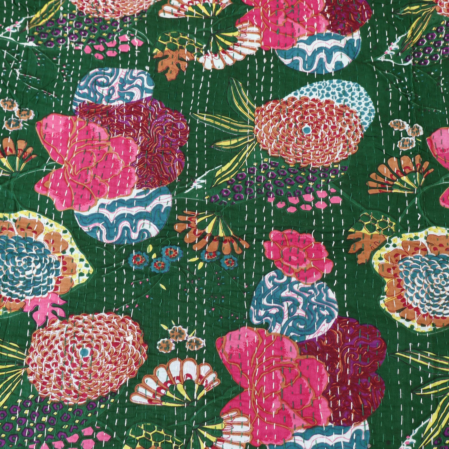 Green - Jaipur Print Tagai Work Double Bedsheet (108 x 90 in) 03