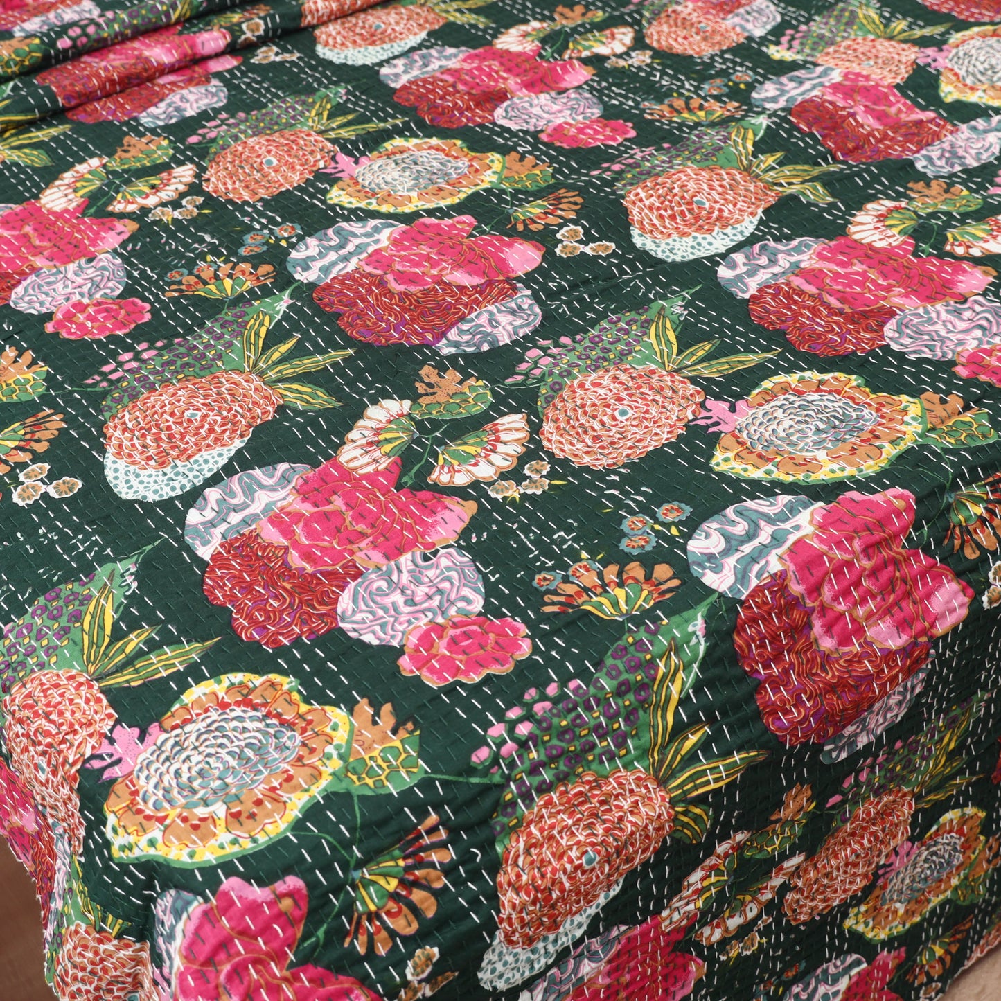 Green - Jaipur Print Tagai Work Double Bedsheet (108 x 90 in) 04