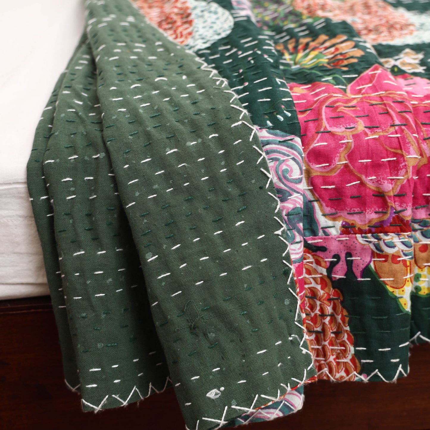 Green - Jaipur Print Tagai Work Double Bedsheet (108 x 90 in) 04